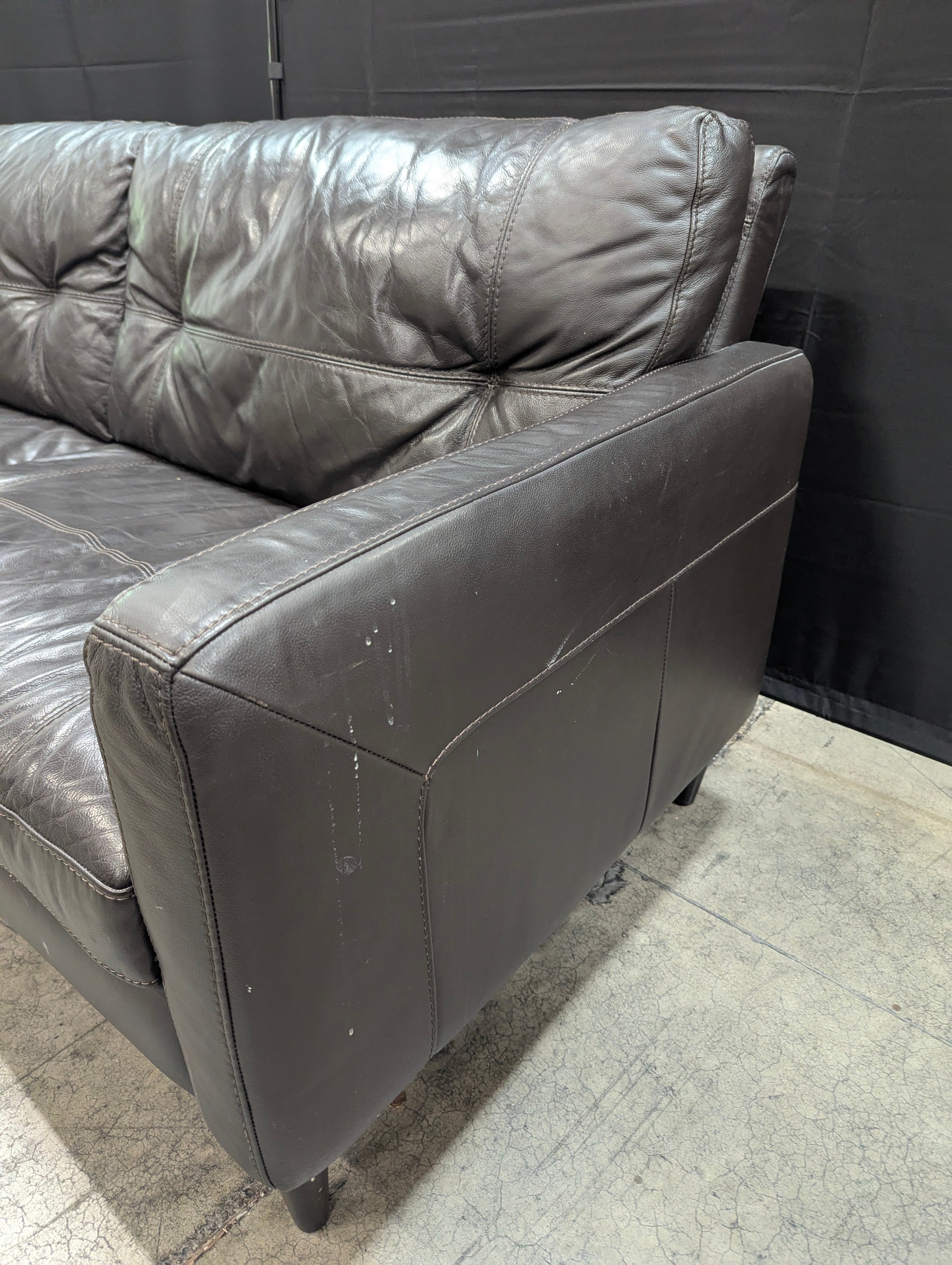 Contemporary Dark Brown Leather Two-Seater Sofa