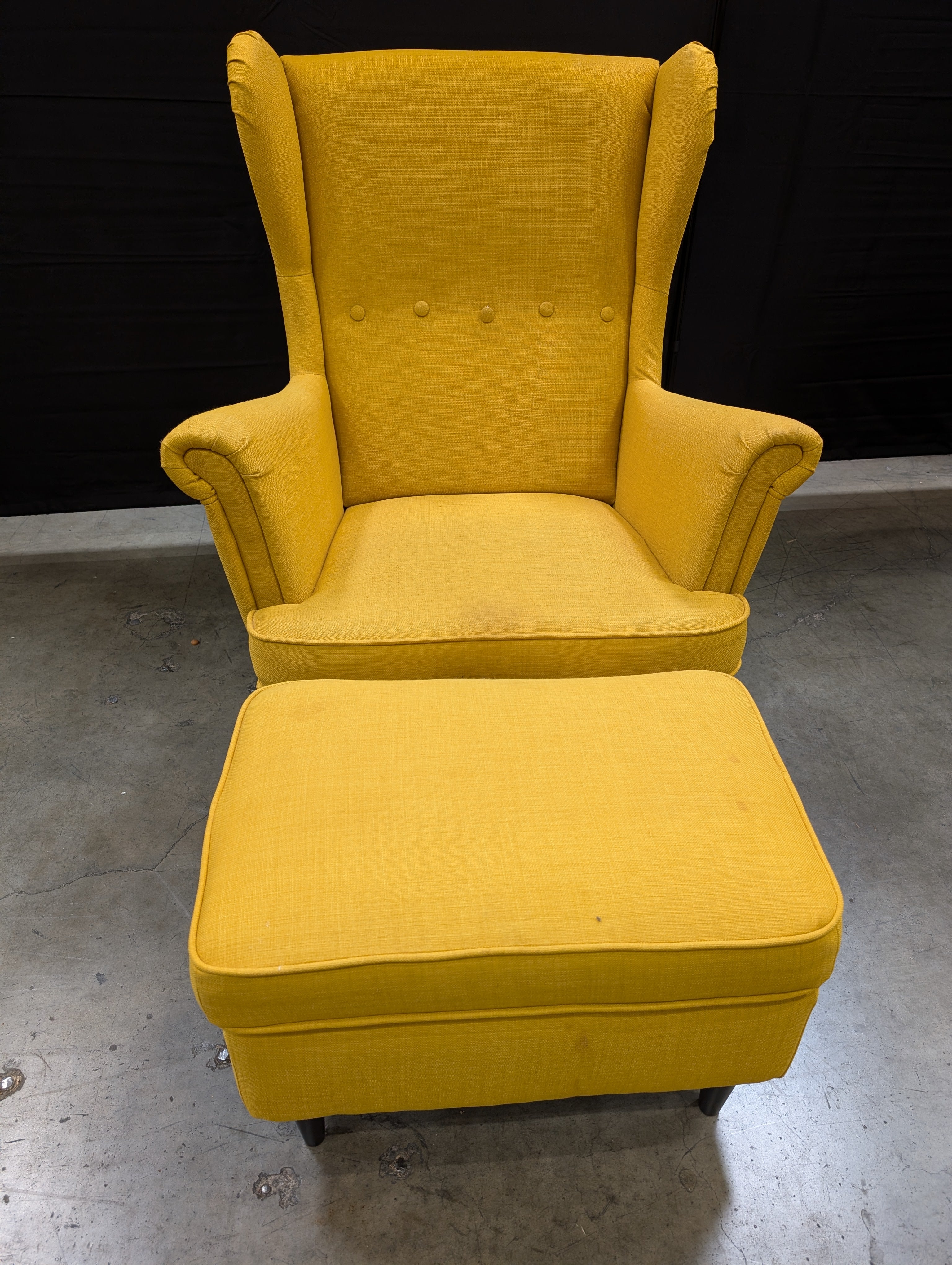 Vibrant Yellow Ikea Wingback Armchair and Ottoman Set