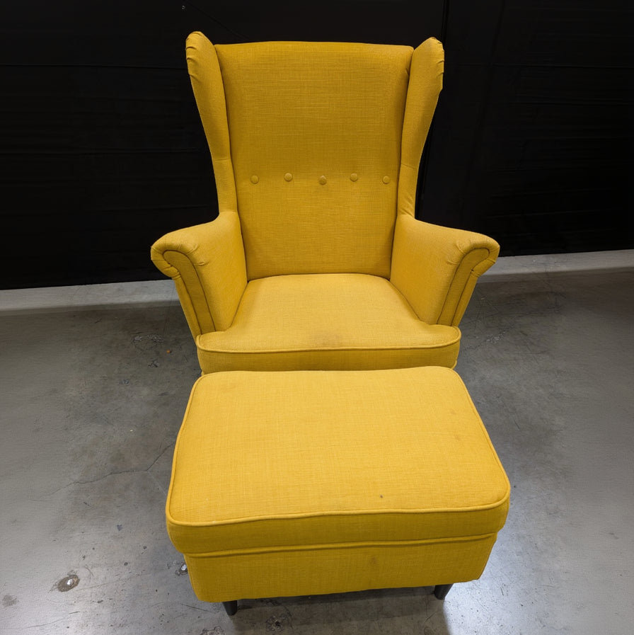 Vibrant Yellow Ikea Wingback Armchair and Ottoman Set