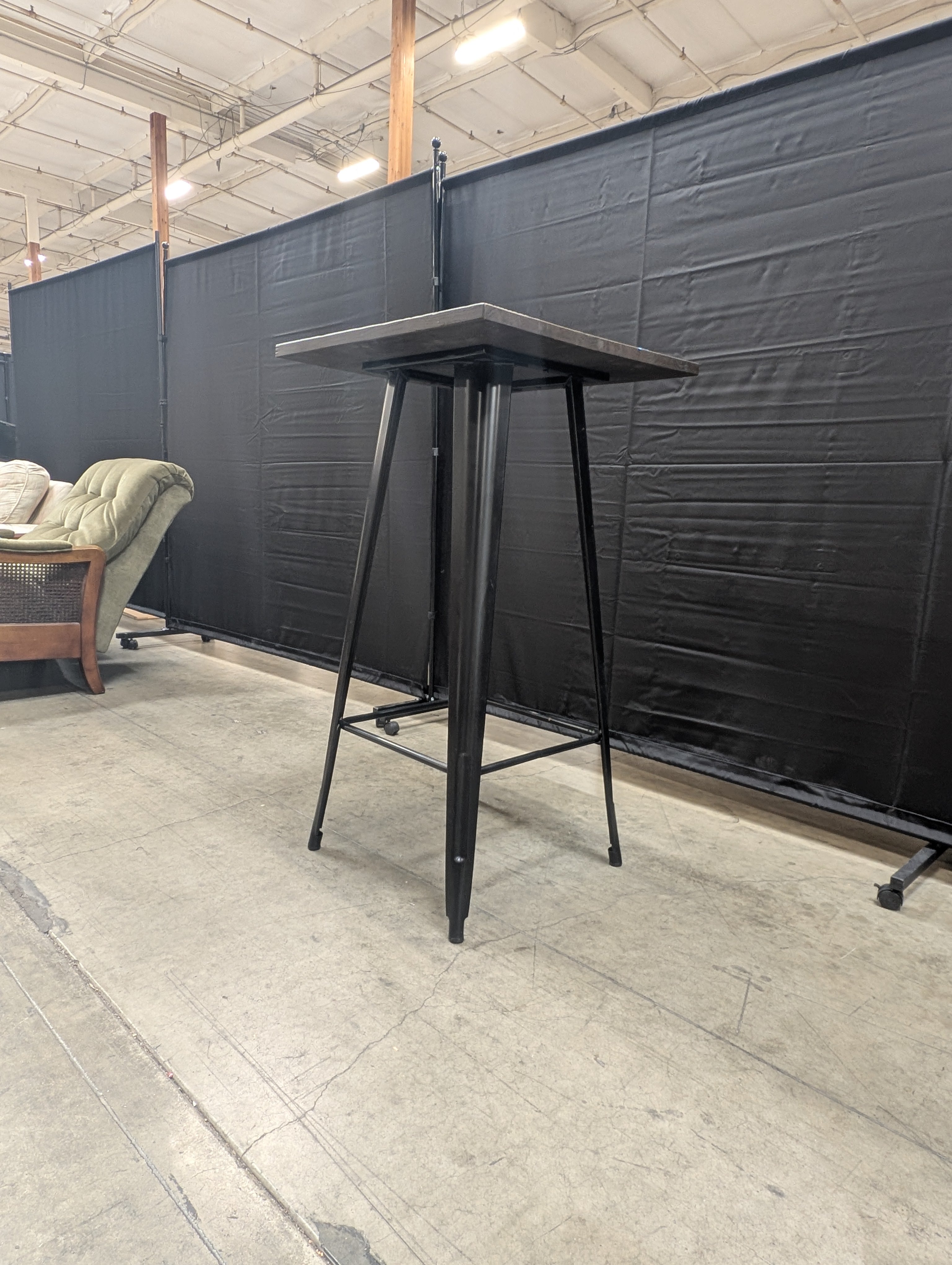 Modern Square Dark Wood Bar Height Table with Metal Base