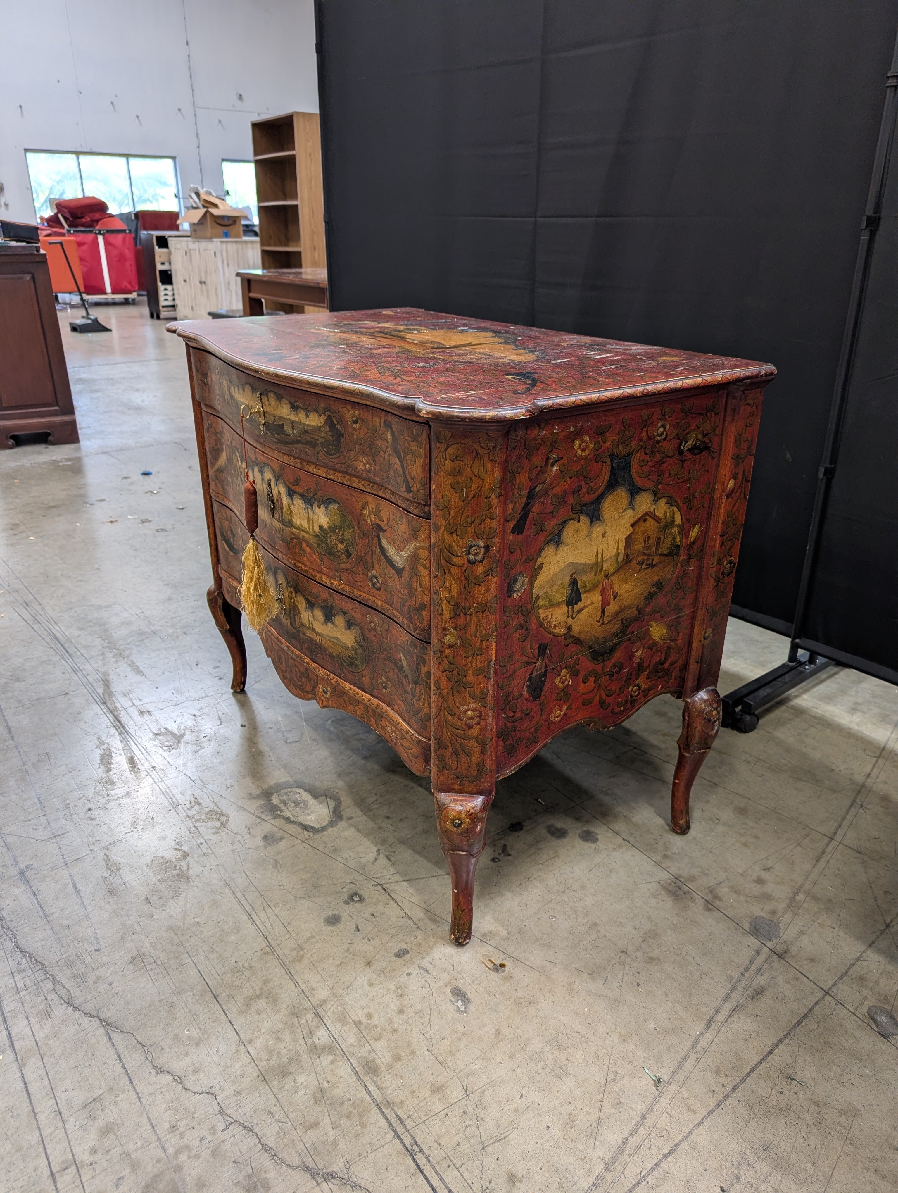 Decorative Hand-Painted Wooden Three-Drawer Commode