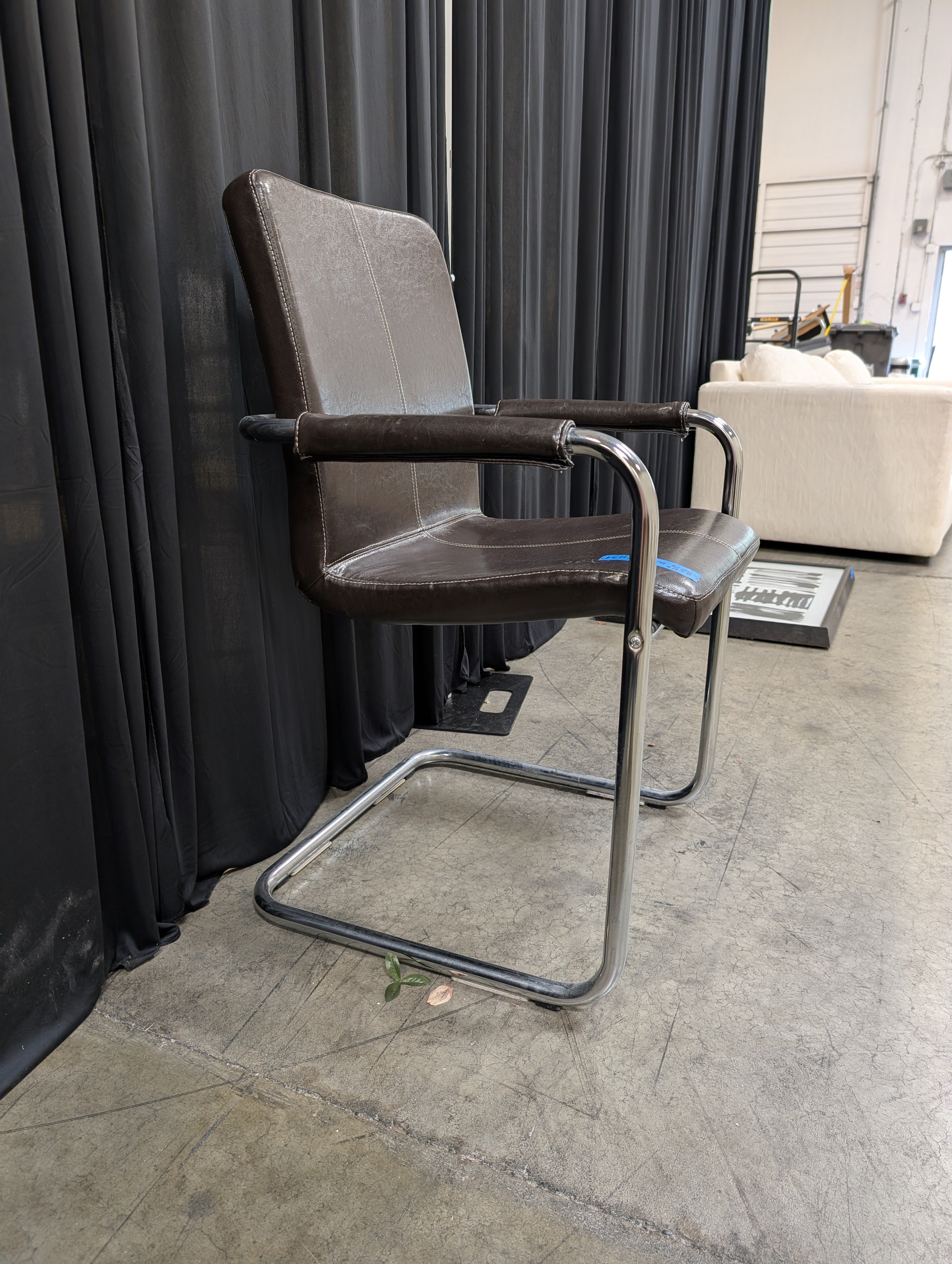 Brown Faux Leather Cantilever Chair with Chrome Frame