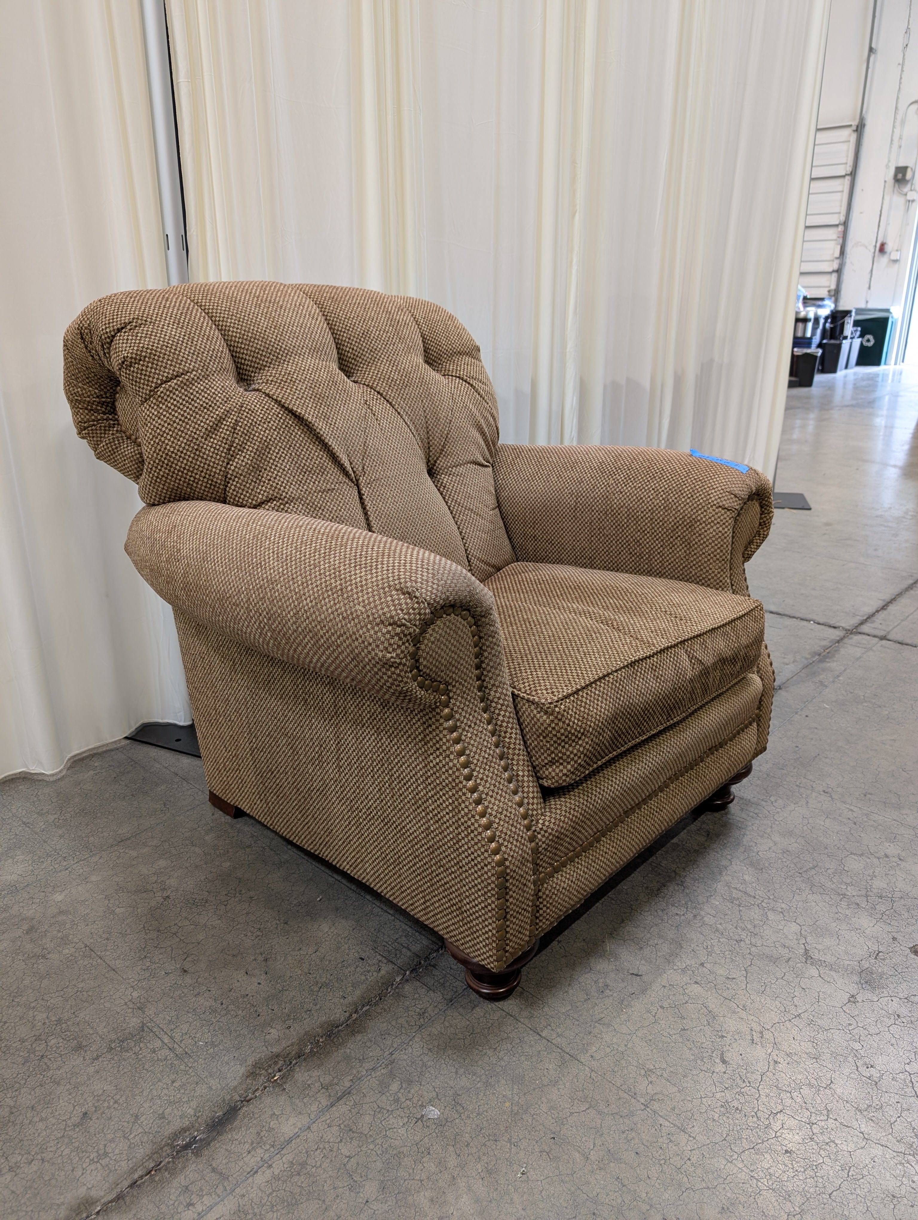 Leathercraft Brown Patterned Fabric Recliner with Tufted Back and Nailhead Trim