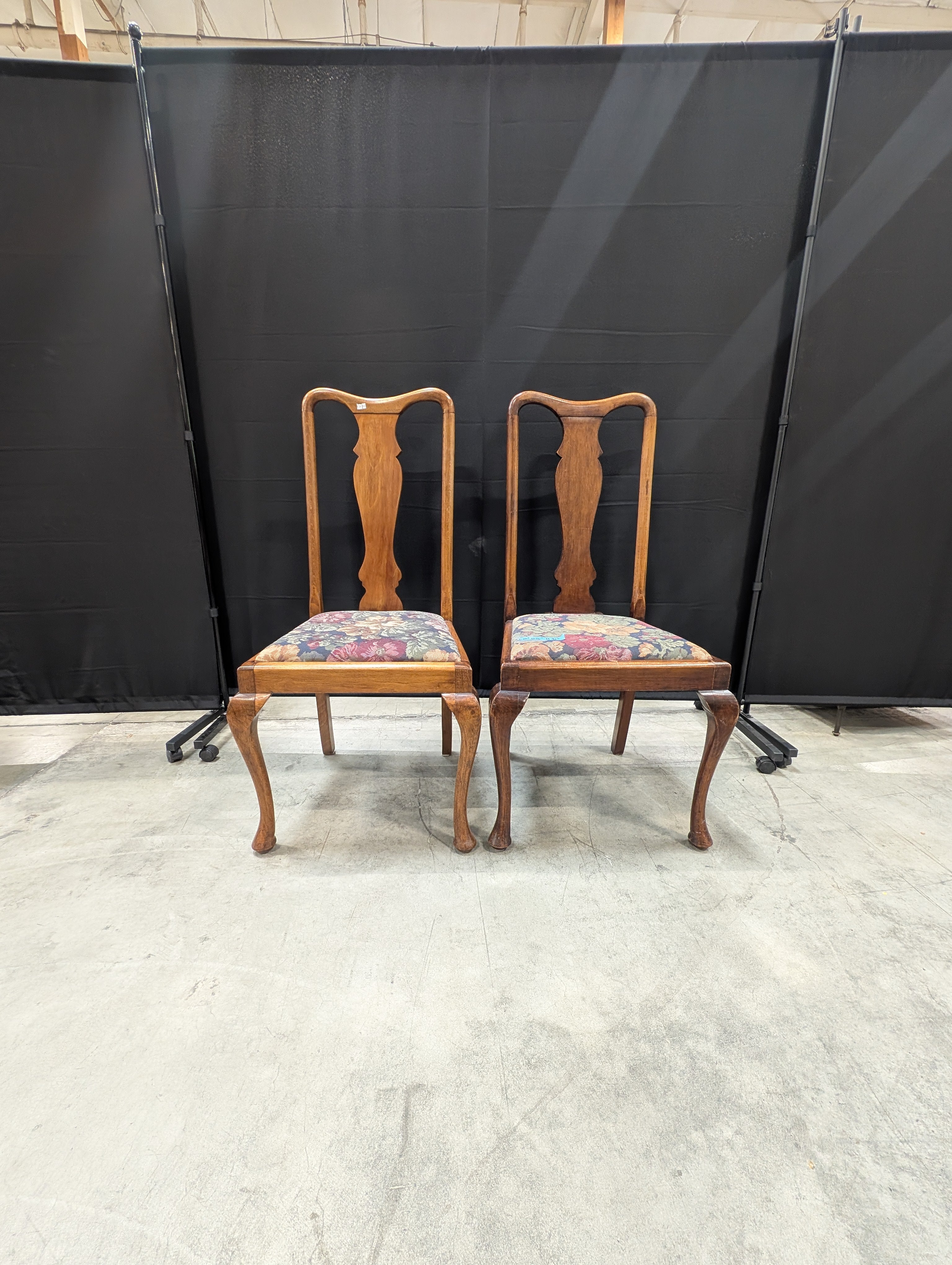Pair of Traditional Carved Wood Dining Chair with Floral Upholstery