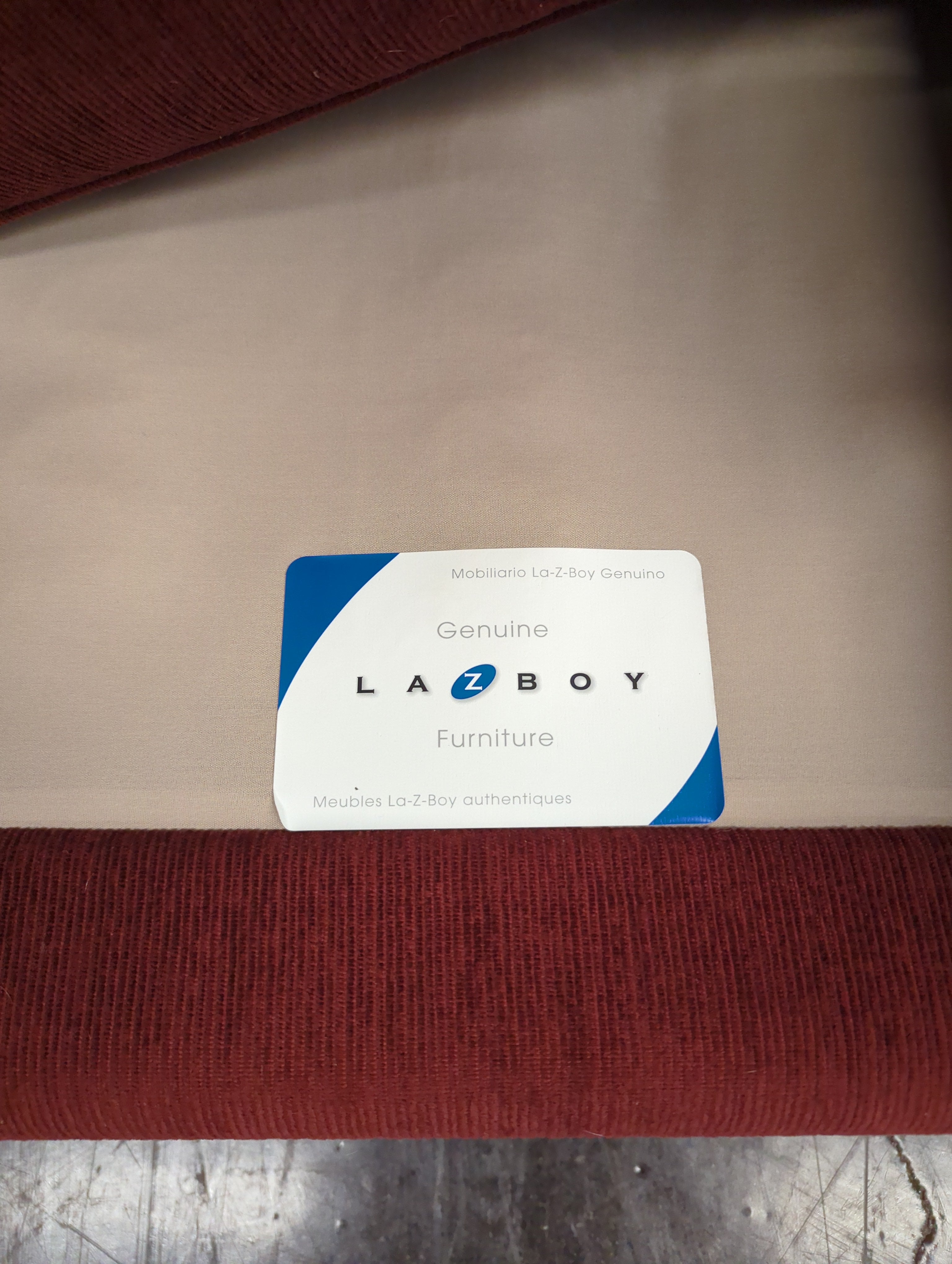 Textured LazyBoy Burgundy Fabric Sofa with Wood Legs