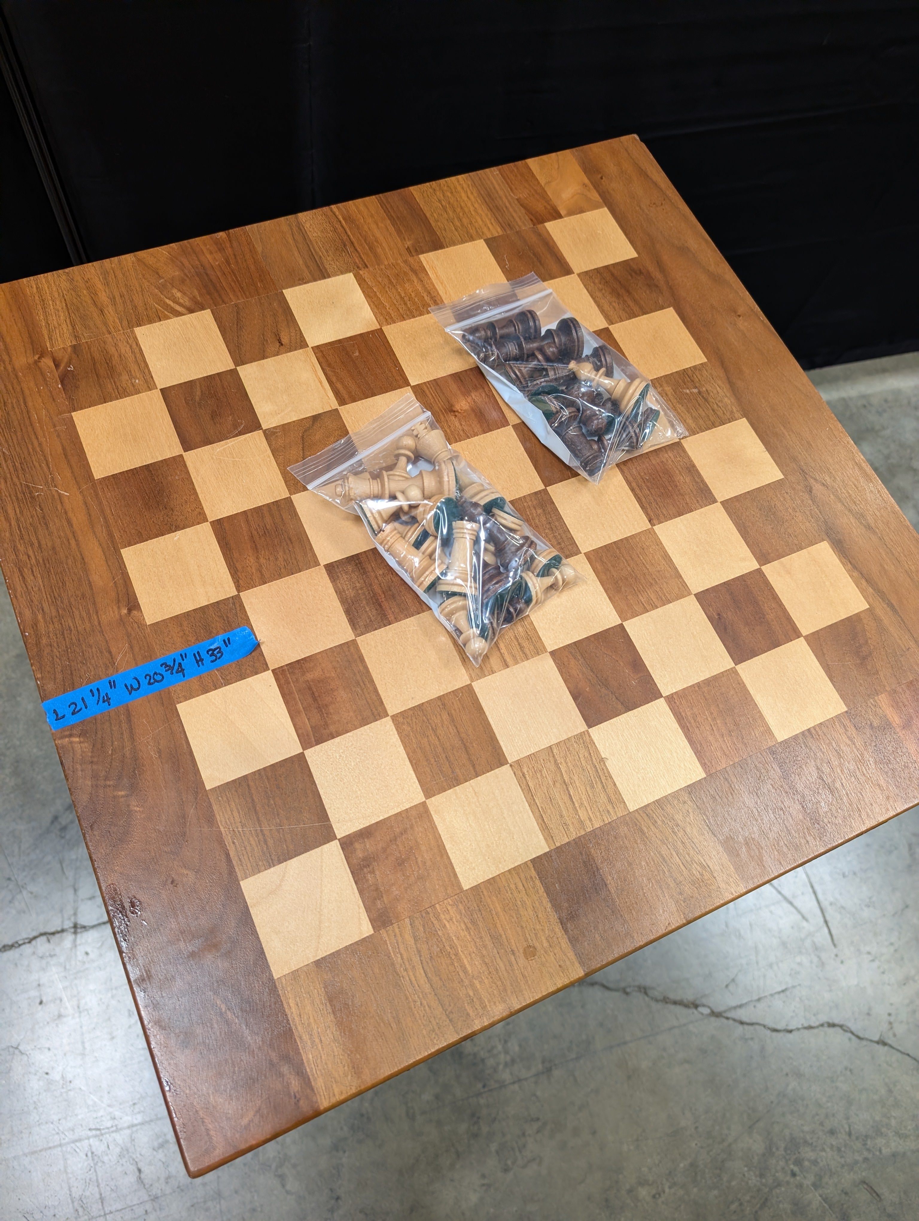Rustic Wood Inlaid Chess Game Table with Rope Pedestal Base