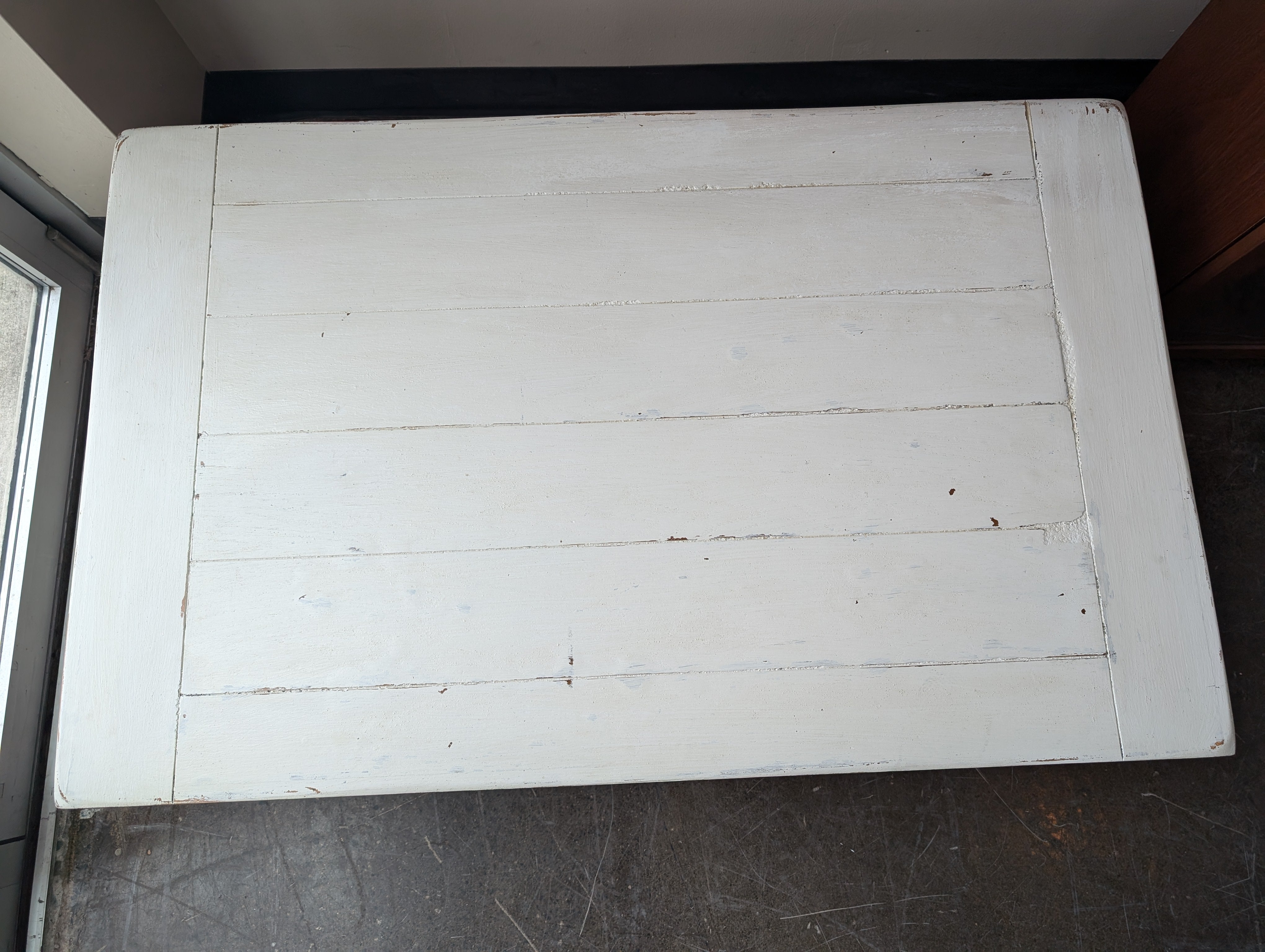 Distressed White Plank Top Furniture Piece