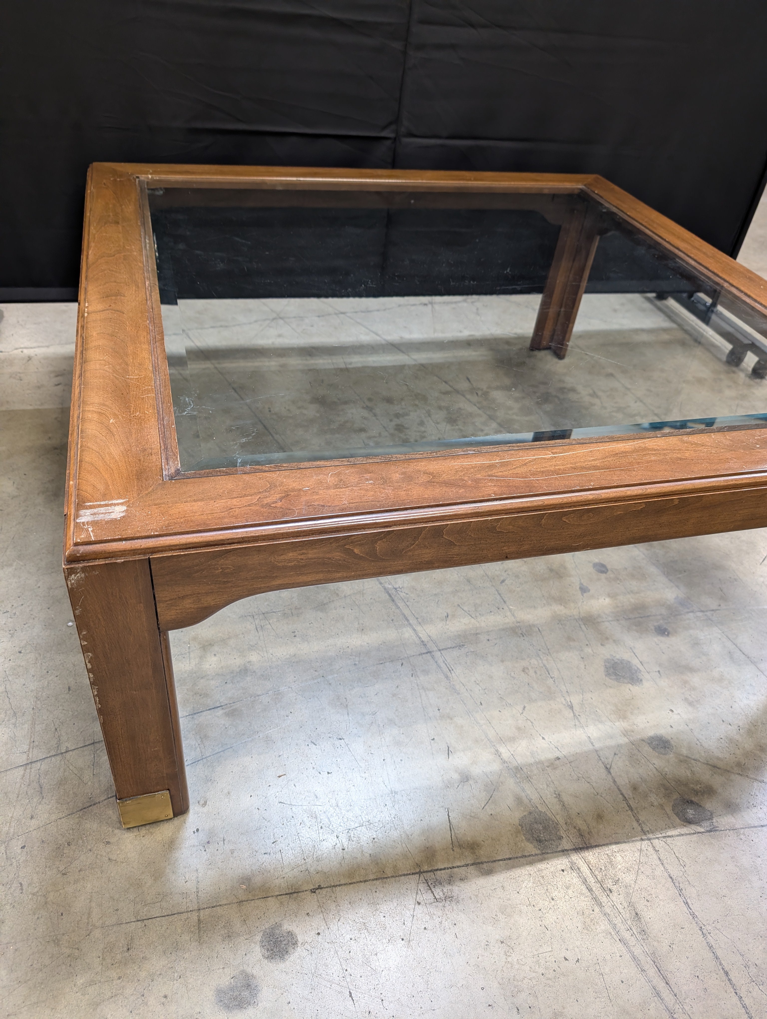 Traditional Hardwood and Glass Square Coffee Table