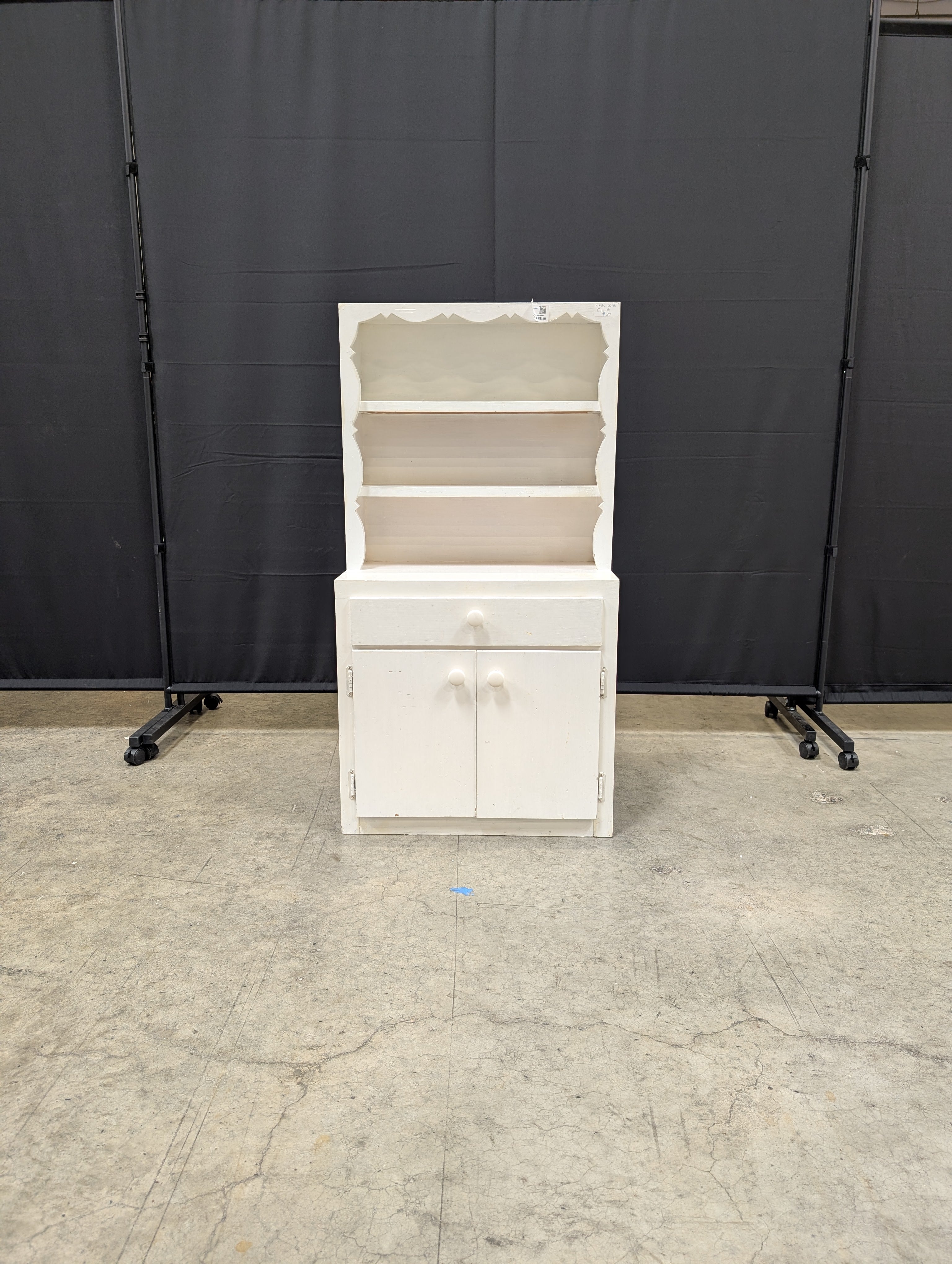 Charming Child Size White Wooden Display Shelf and Storage Cabinet