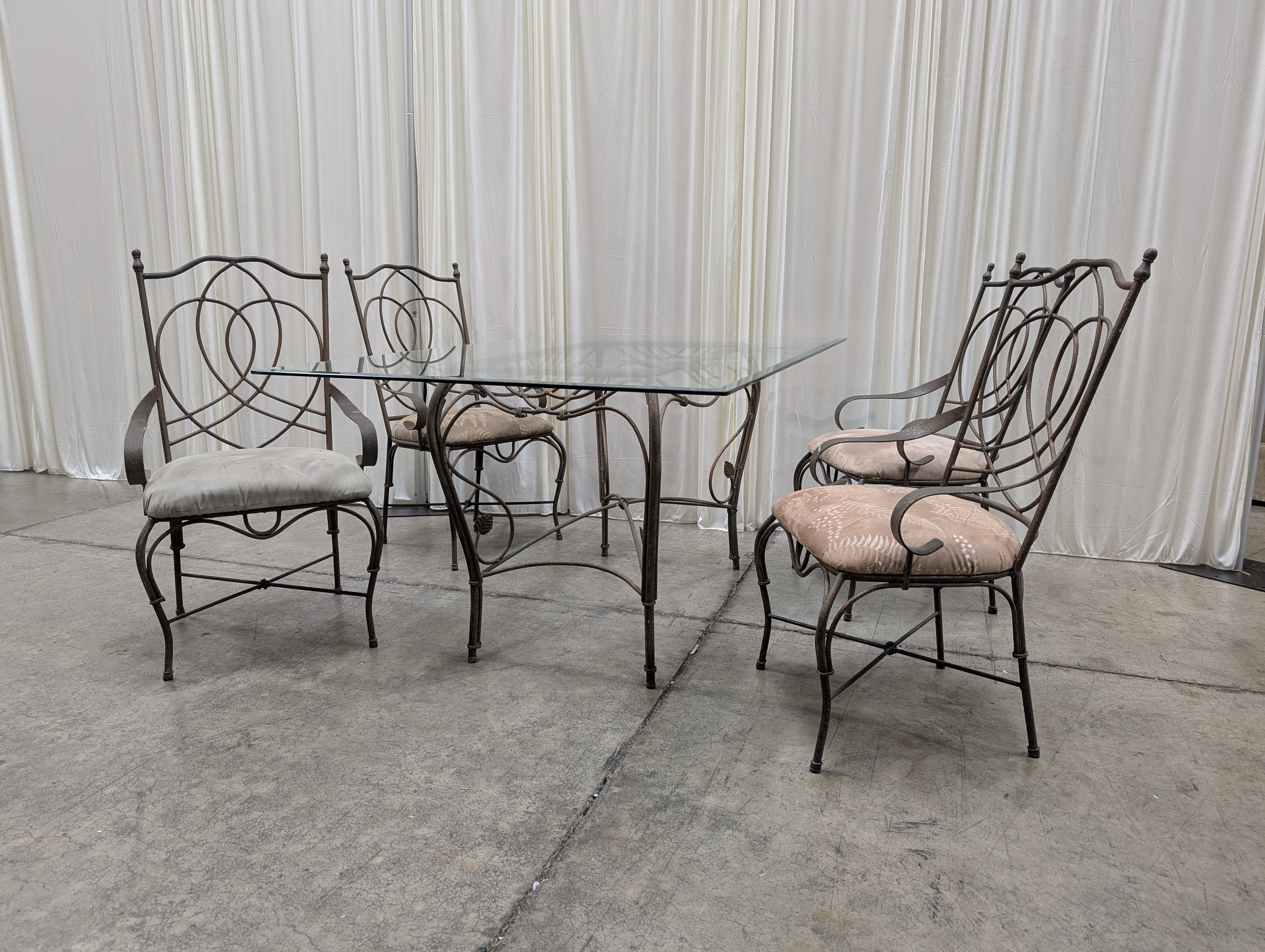 Ornate Bronze Metal Dining Chairs with  Glass Top Table
