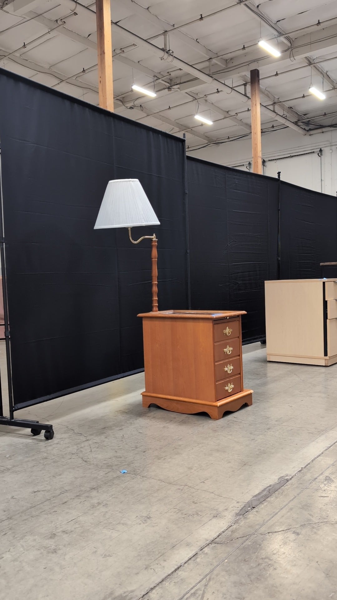 Honey Wood End Table with Integrated Lamp and Storage Cabinet