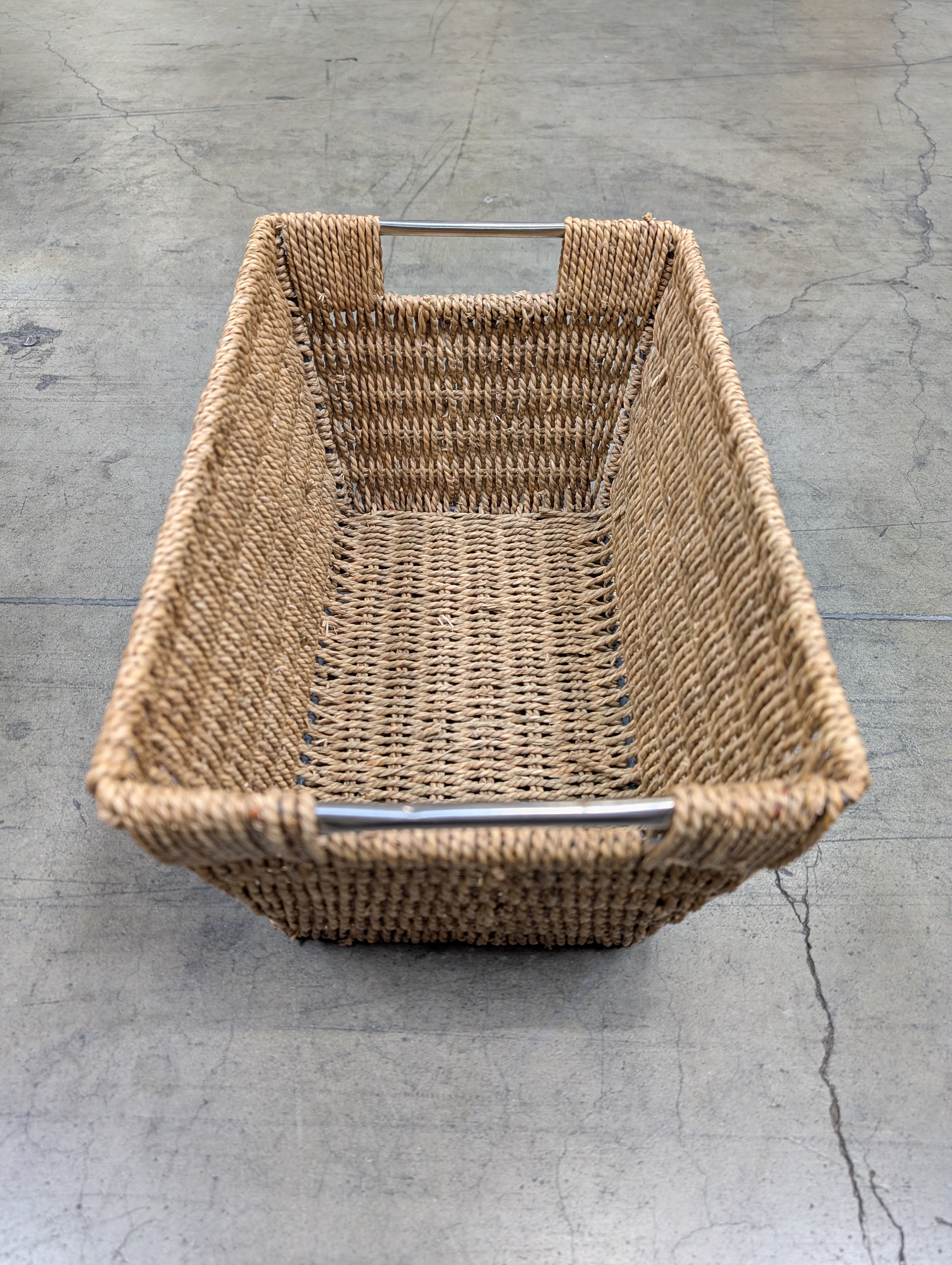 Natural Fiber Rectangular Storage Basket with Metal Handles
