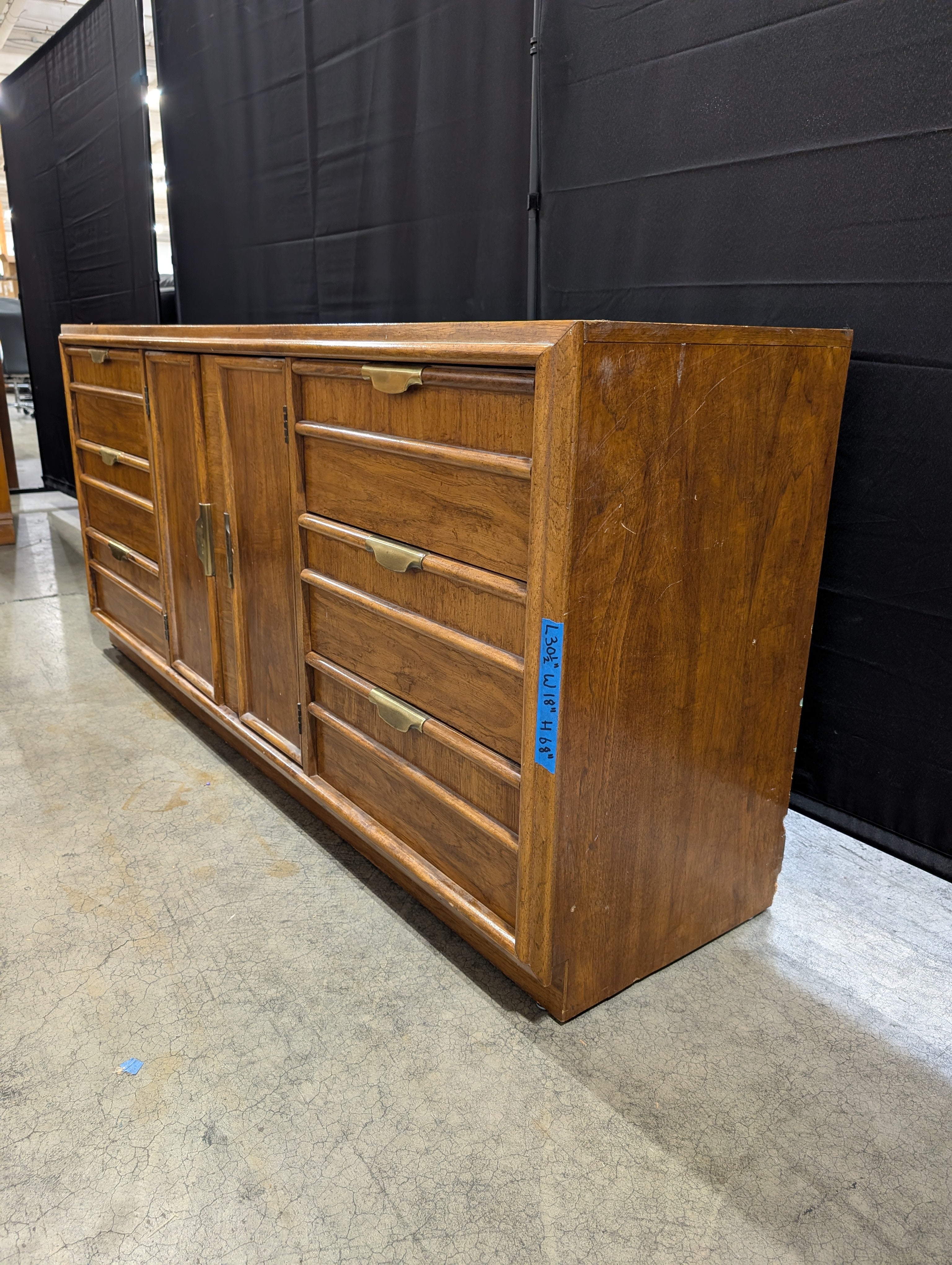 Wood Dixie Triple Dresser with Brass Pulls