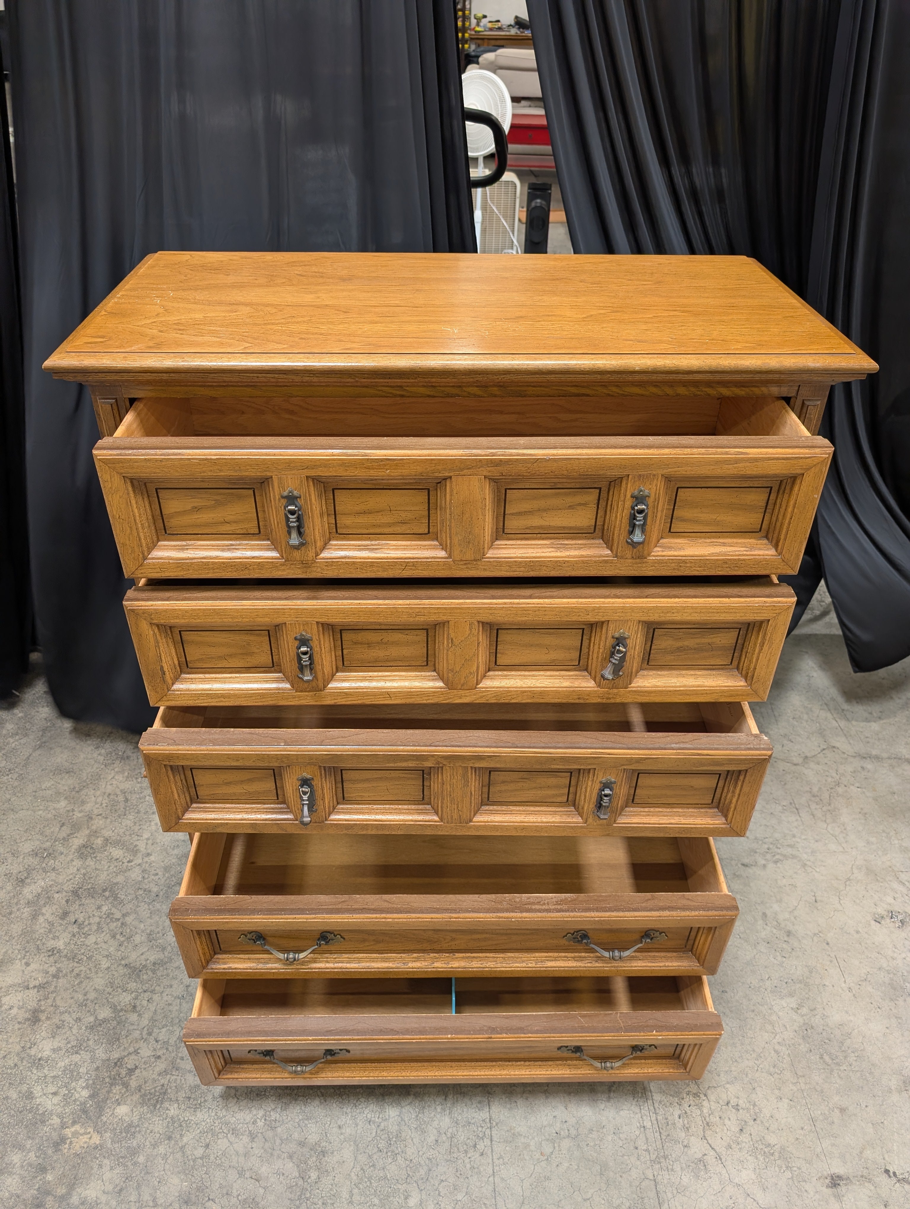 Dixie Paneled Wood Five-Drawer Dresser with Ornate Hardware