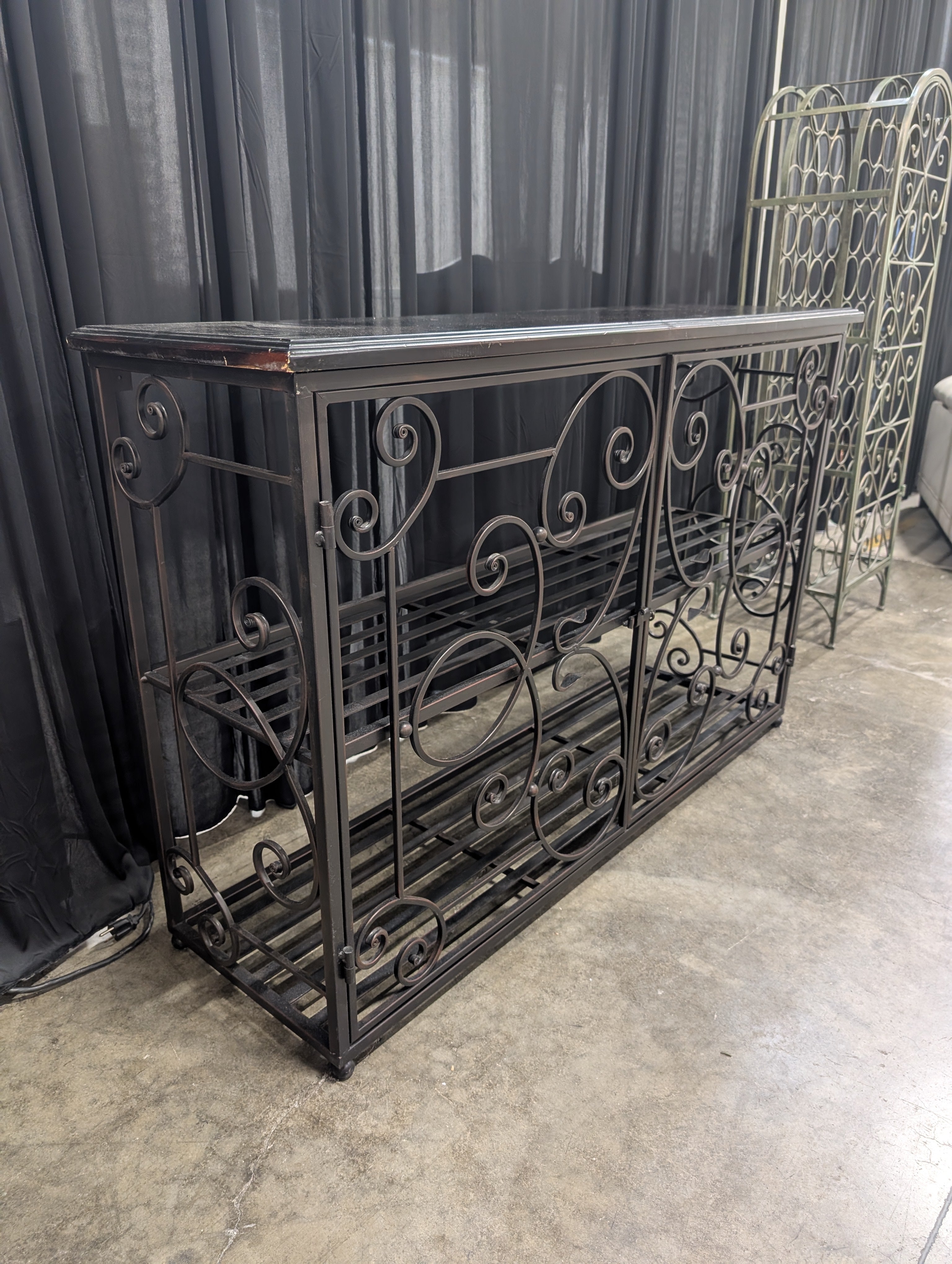Scrollwork Metal Console Table with Wood Top
