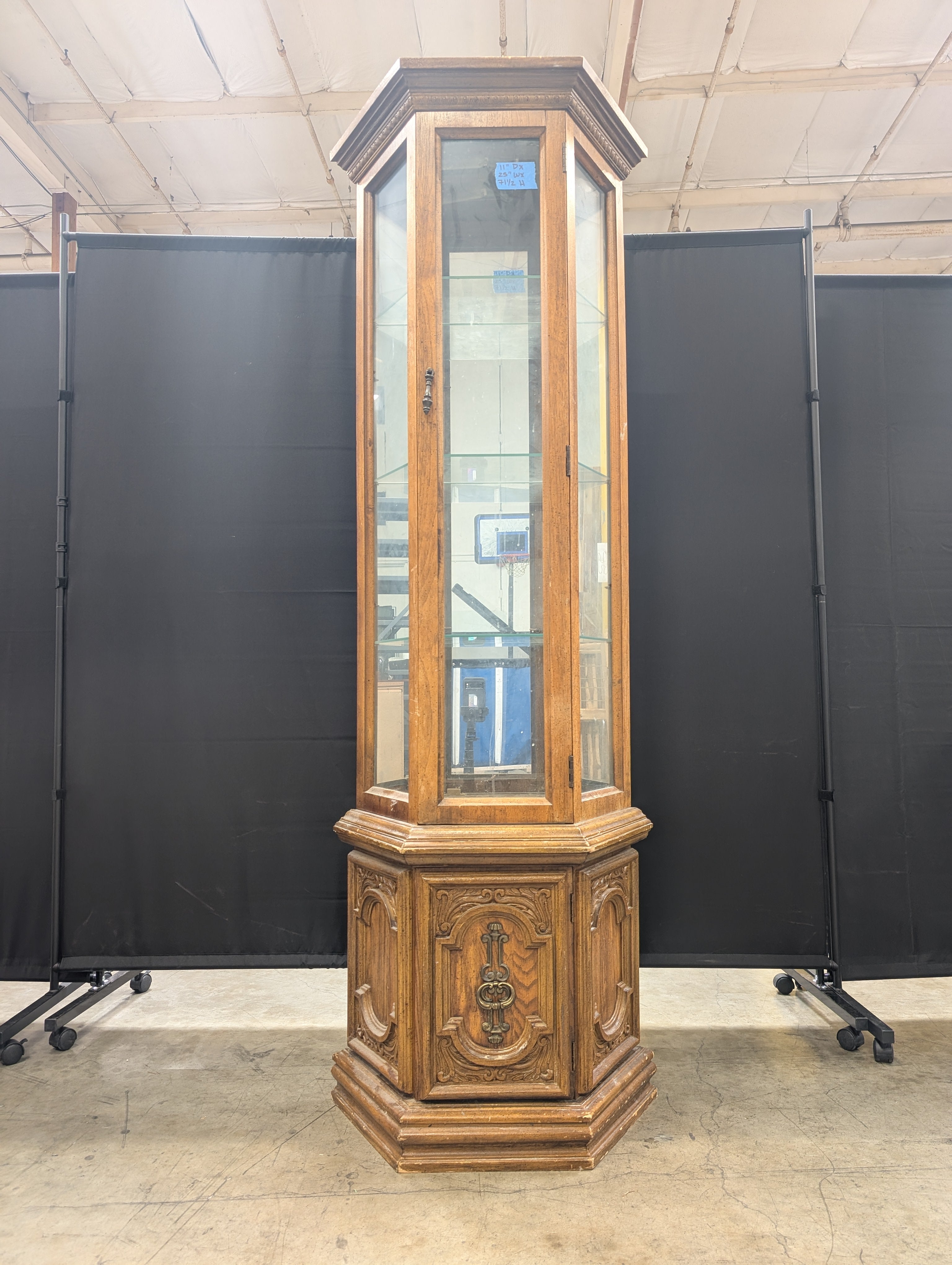 Traditional Hardwood Corner Display Cabinet with Glass Shelves