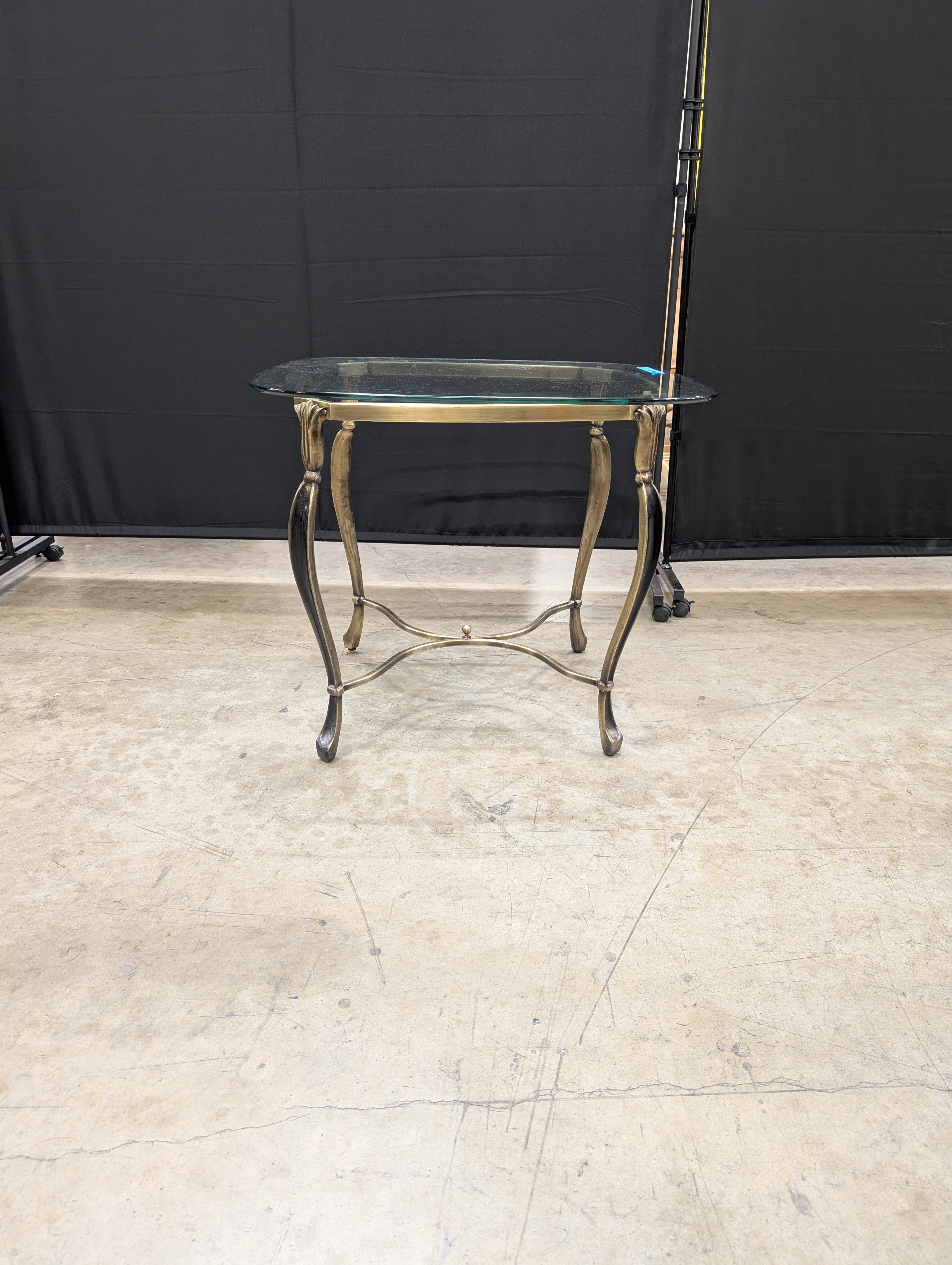 Vintage Style Glass Top Accent Table with Brass Tone Frame
