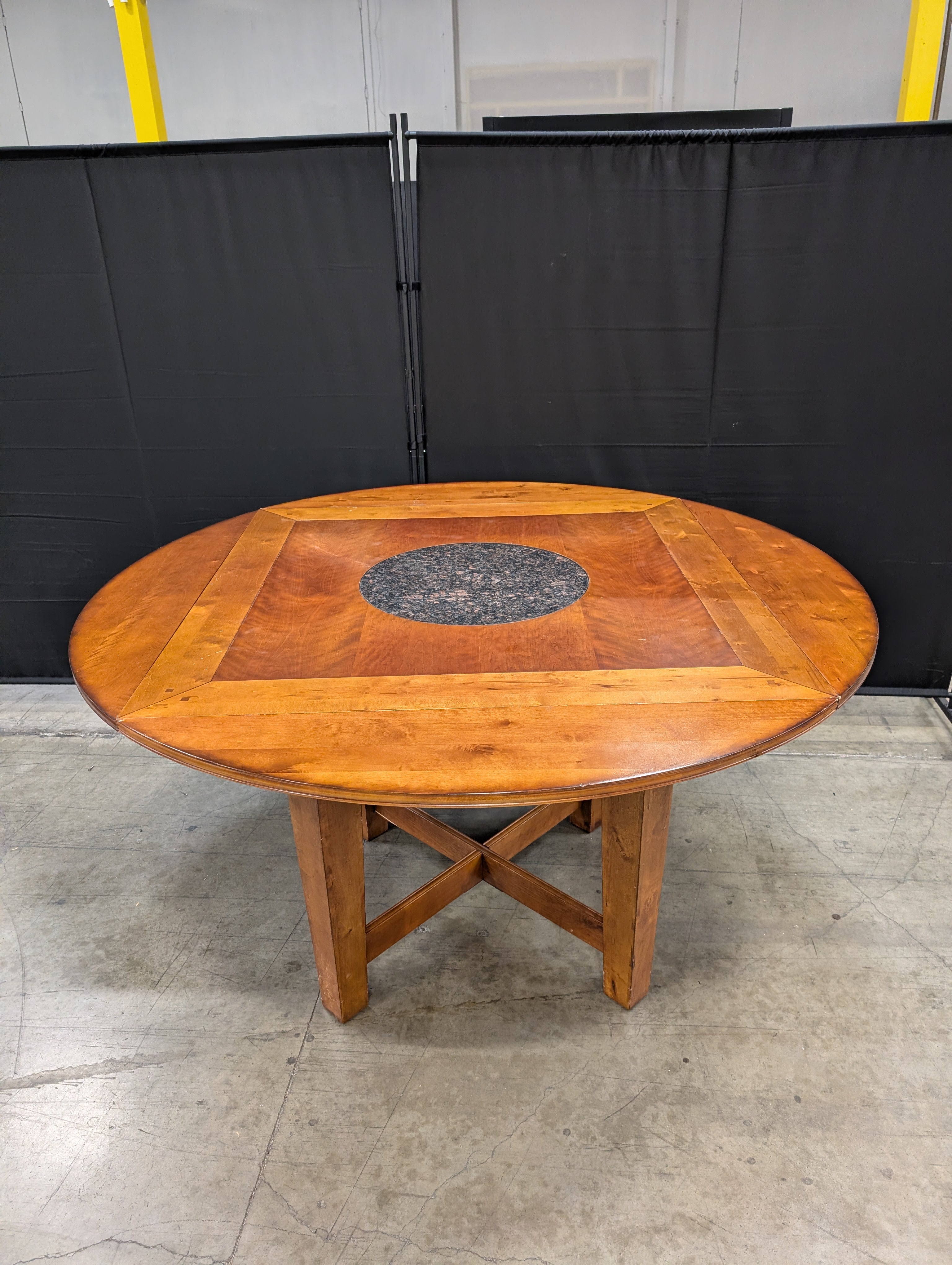 Cherry Finish Wood Dining Table with Round Granite TurnTable