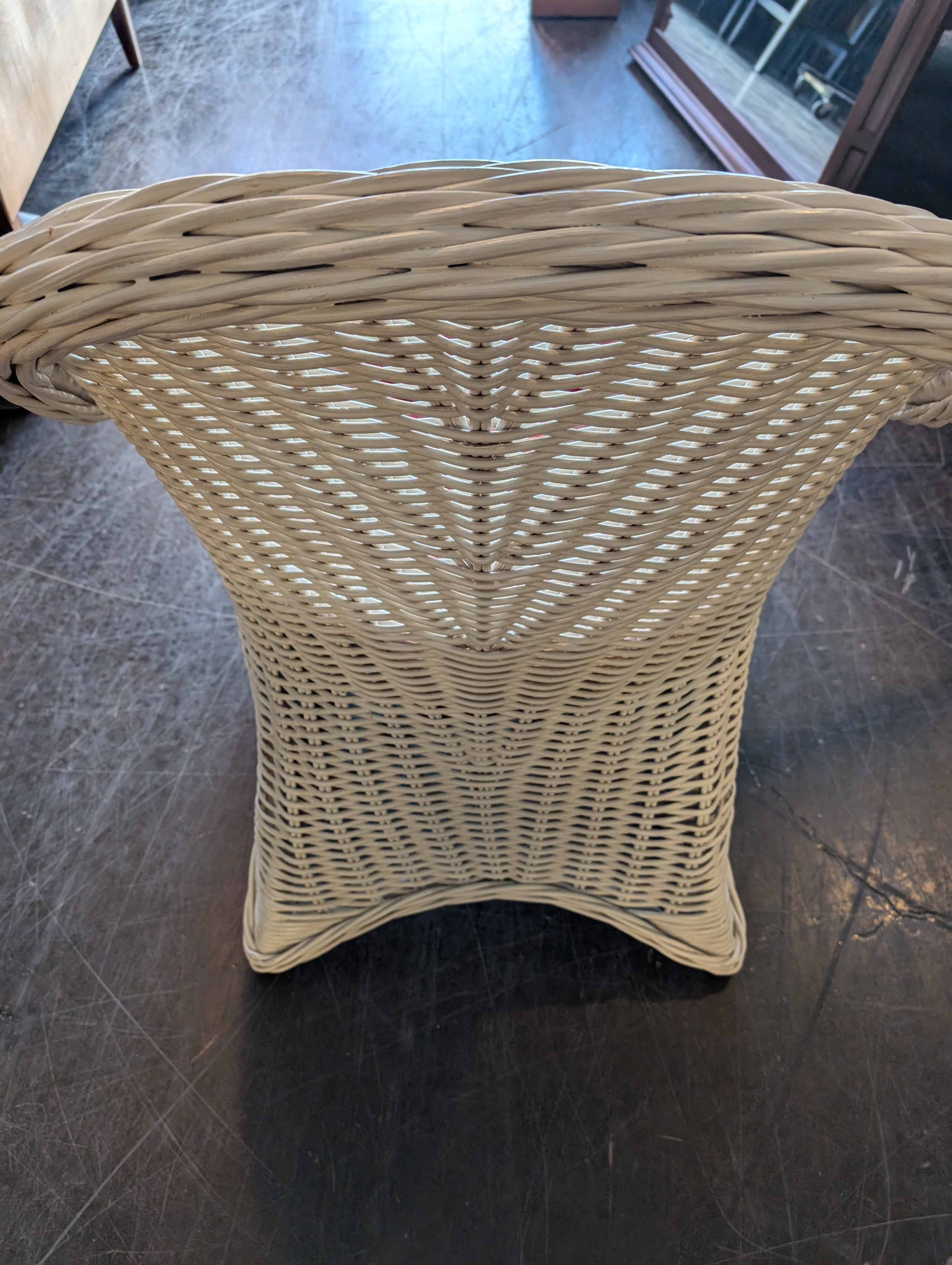 White Woven Wicker Chair with Red Seat Cushion