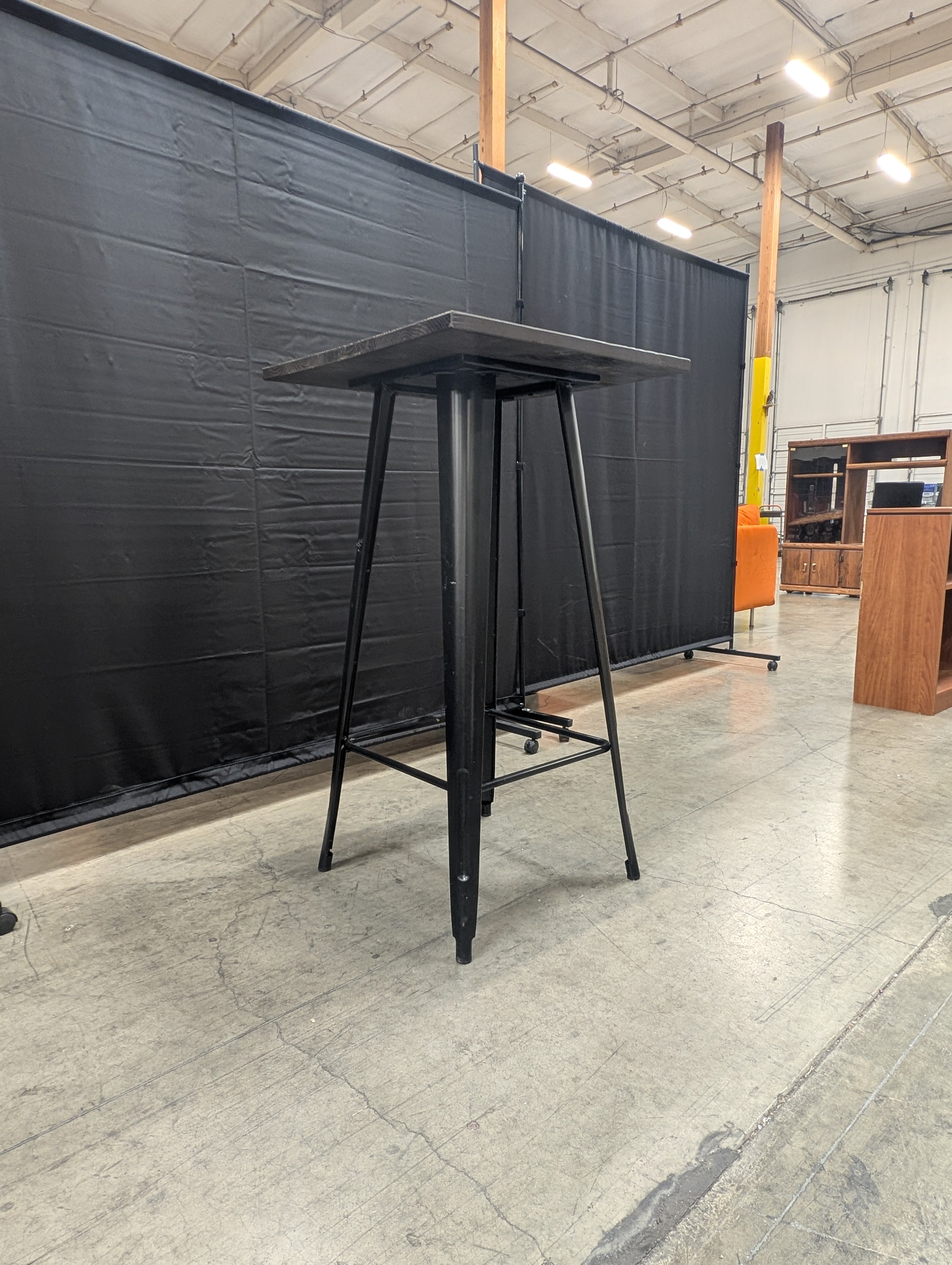 Modern Square Dark Wood Bar Height Table with Metal Base