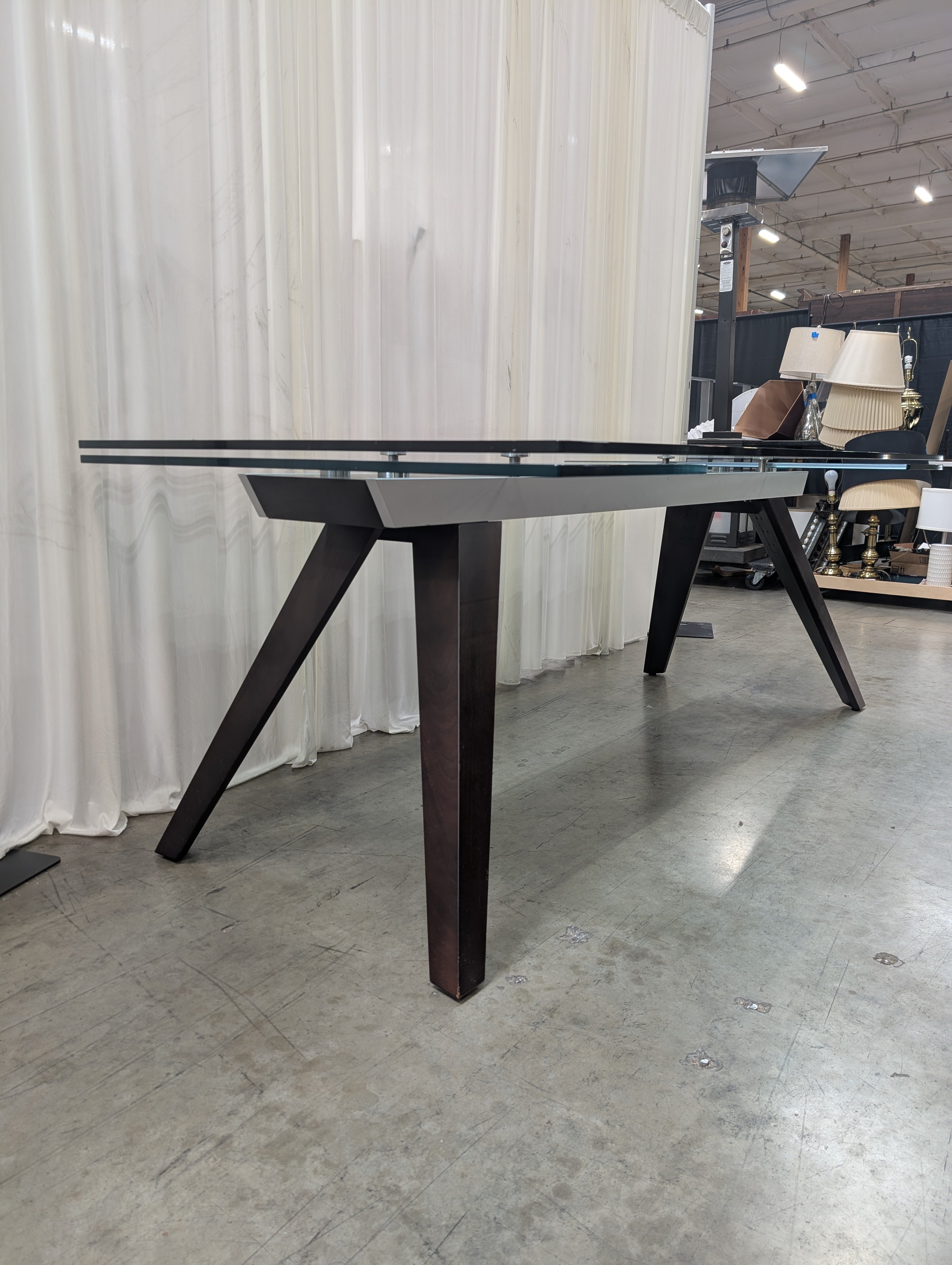 Smoked Glass Extending Dining Table in Dark Wood