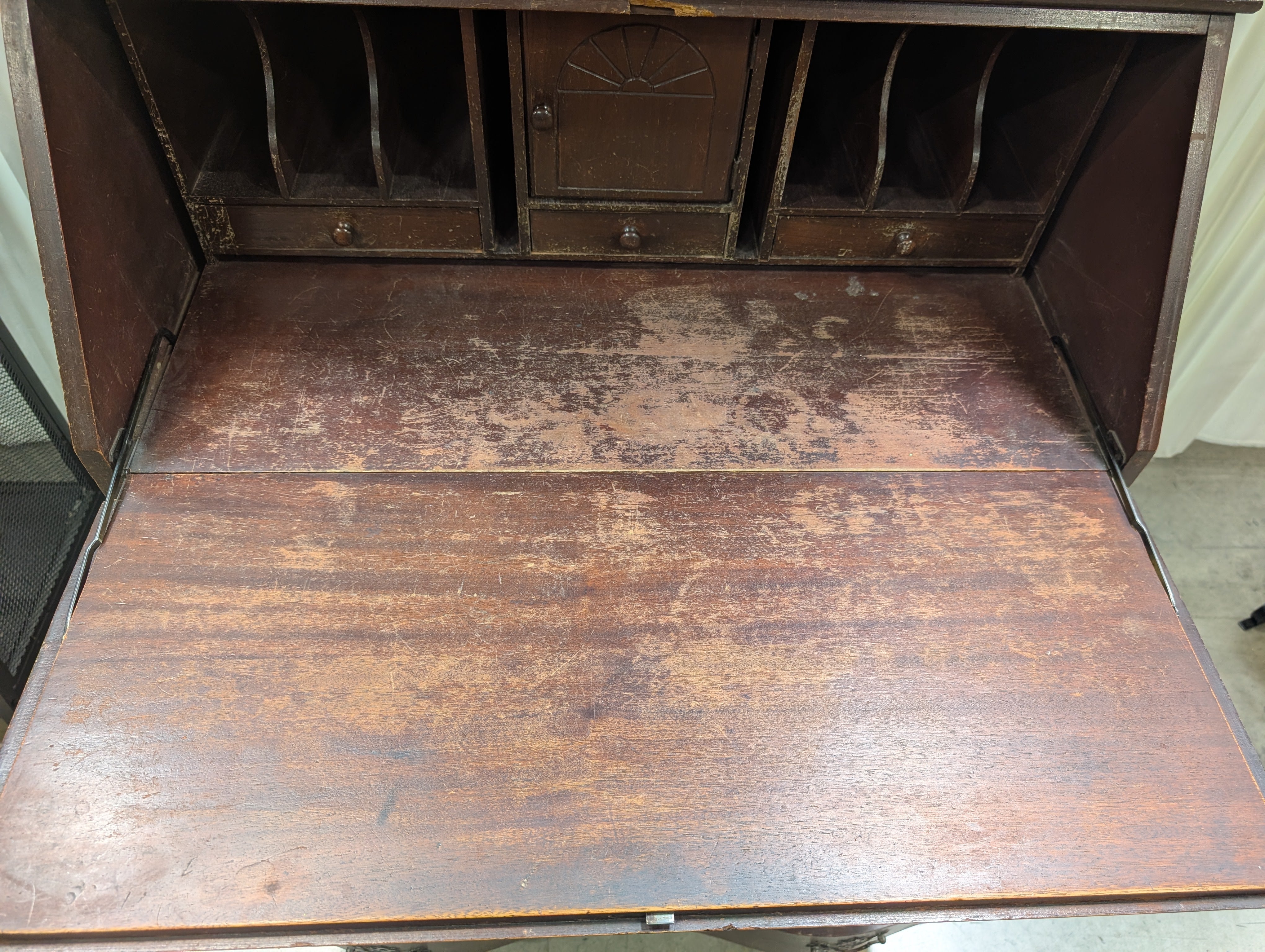 Vintage Mahogany Secretary Desk with Glass Hutch