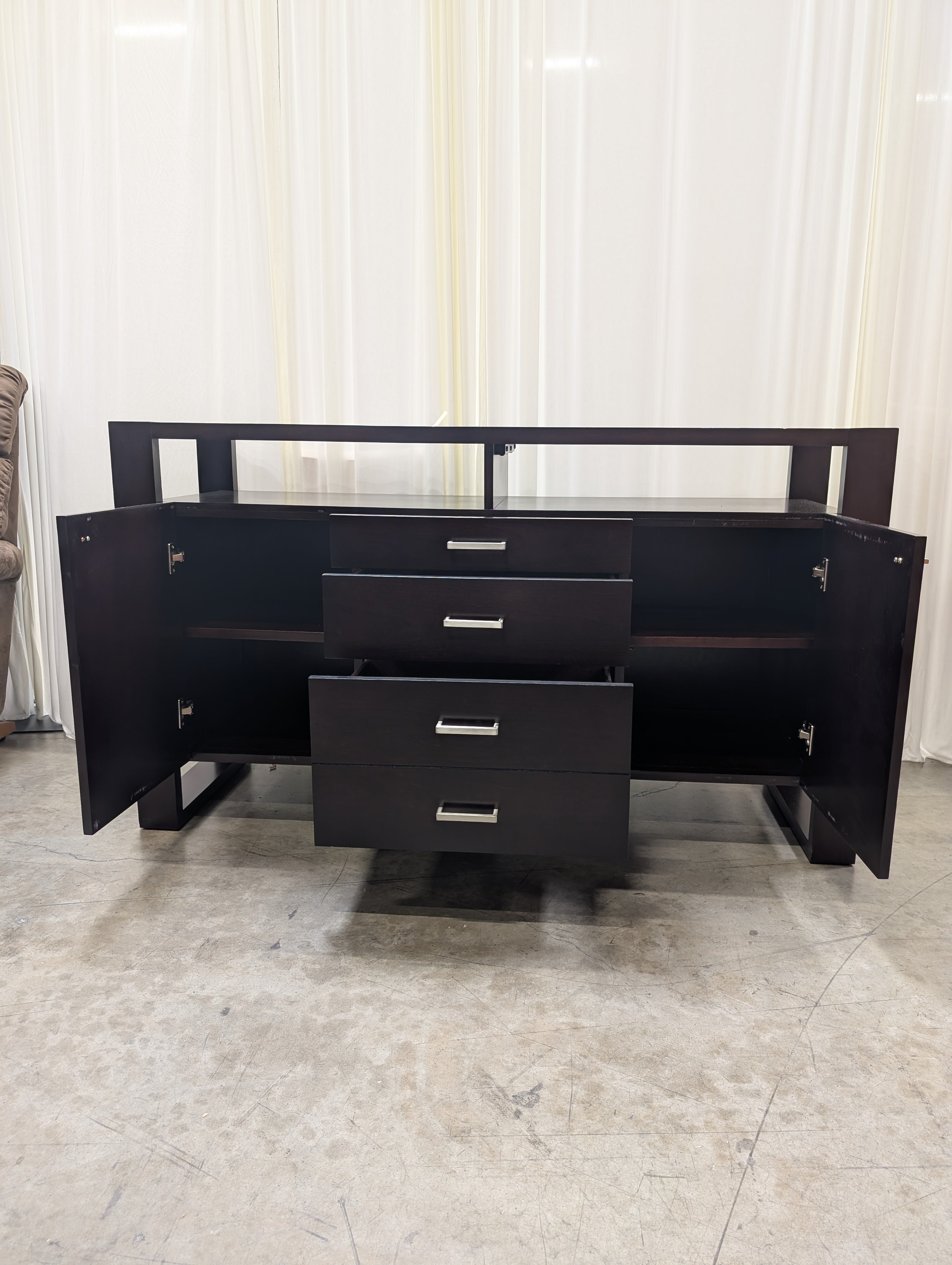 Dark Espresso Wood Buffet with Silver Pulls