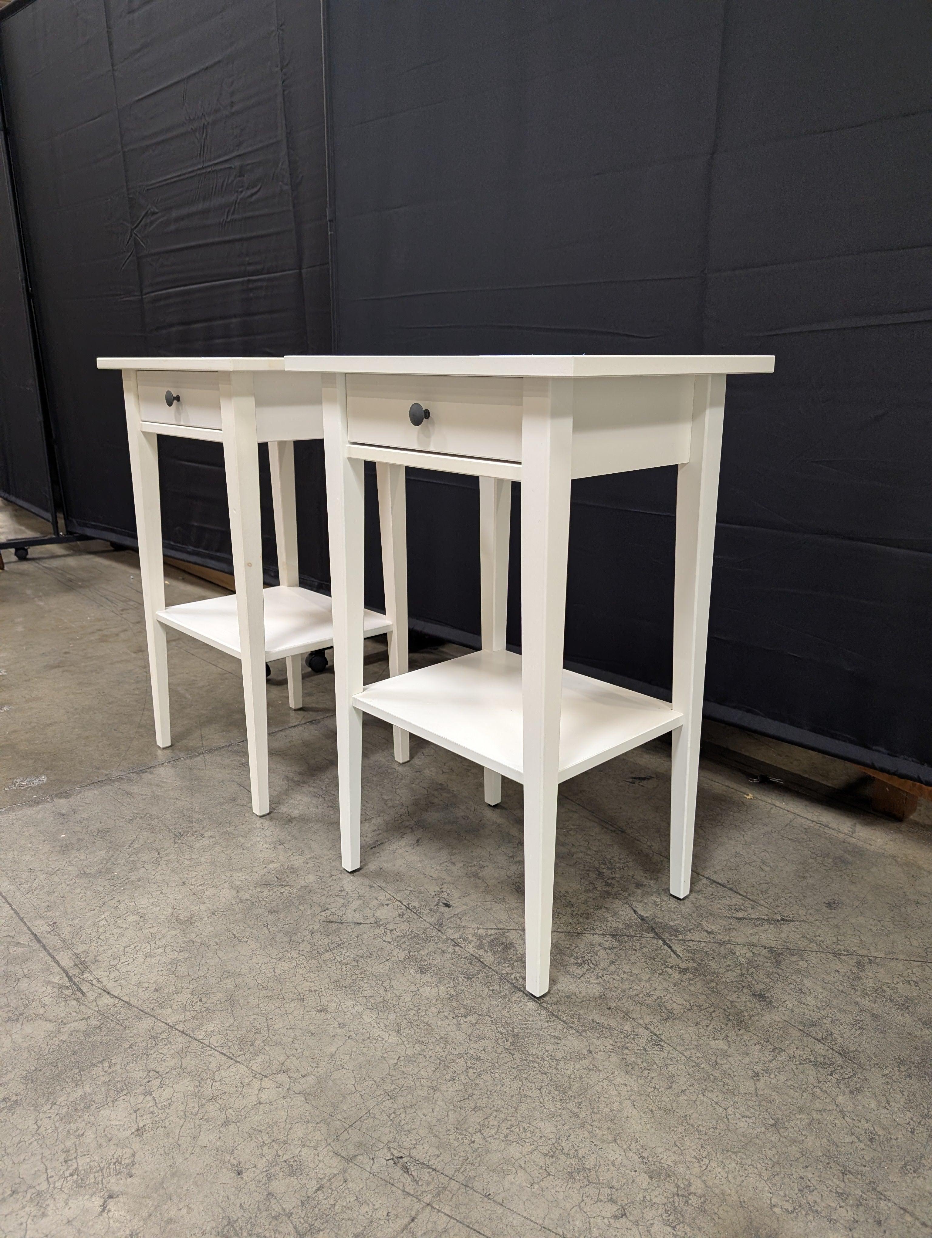 Pair of White Painted Wood End Table with Drawer