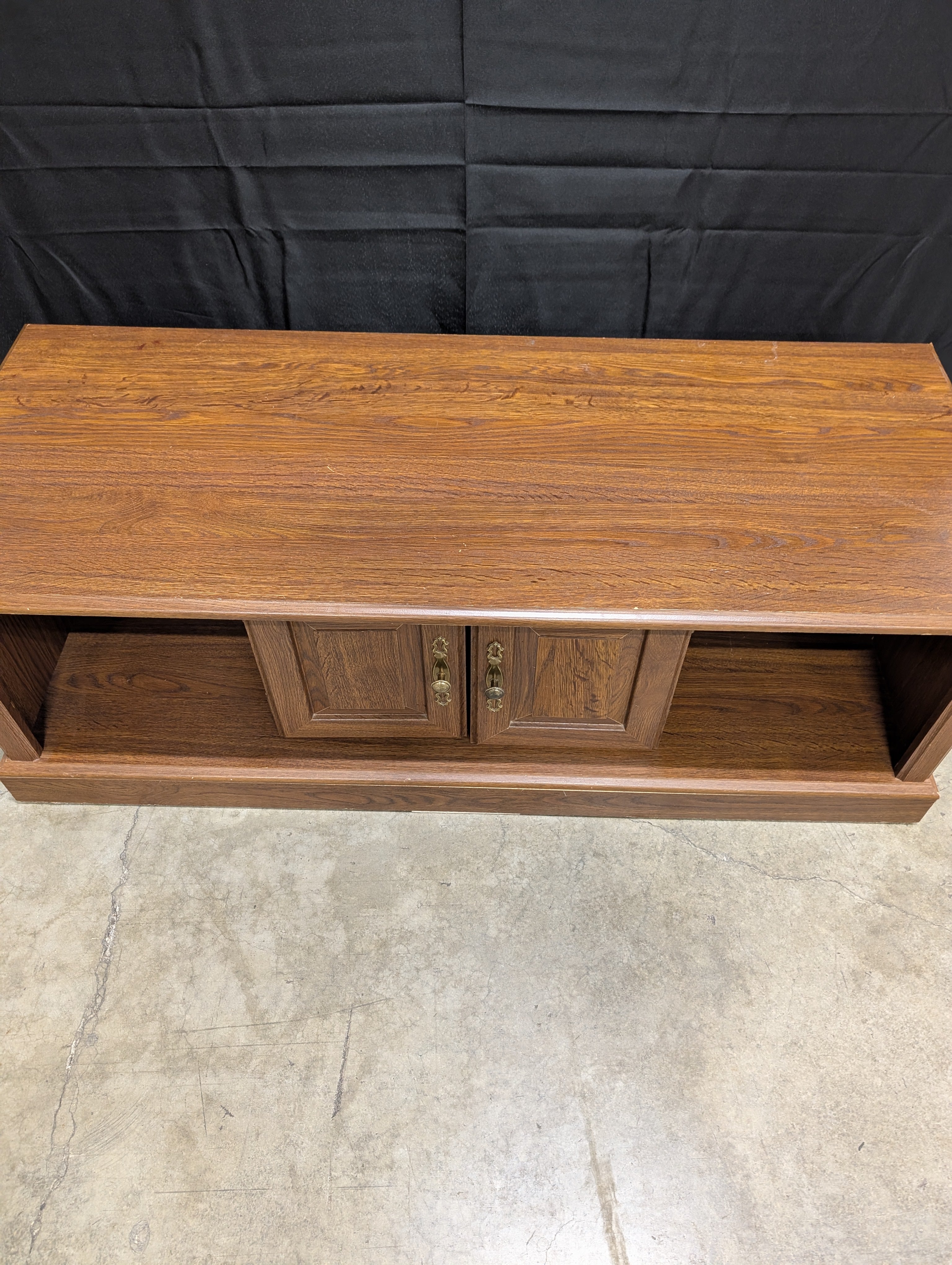 Classic Dark Wood Coffee Table with Cabinet Storage and Open Shelf