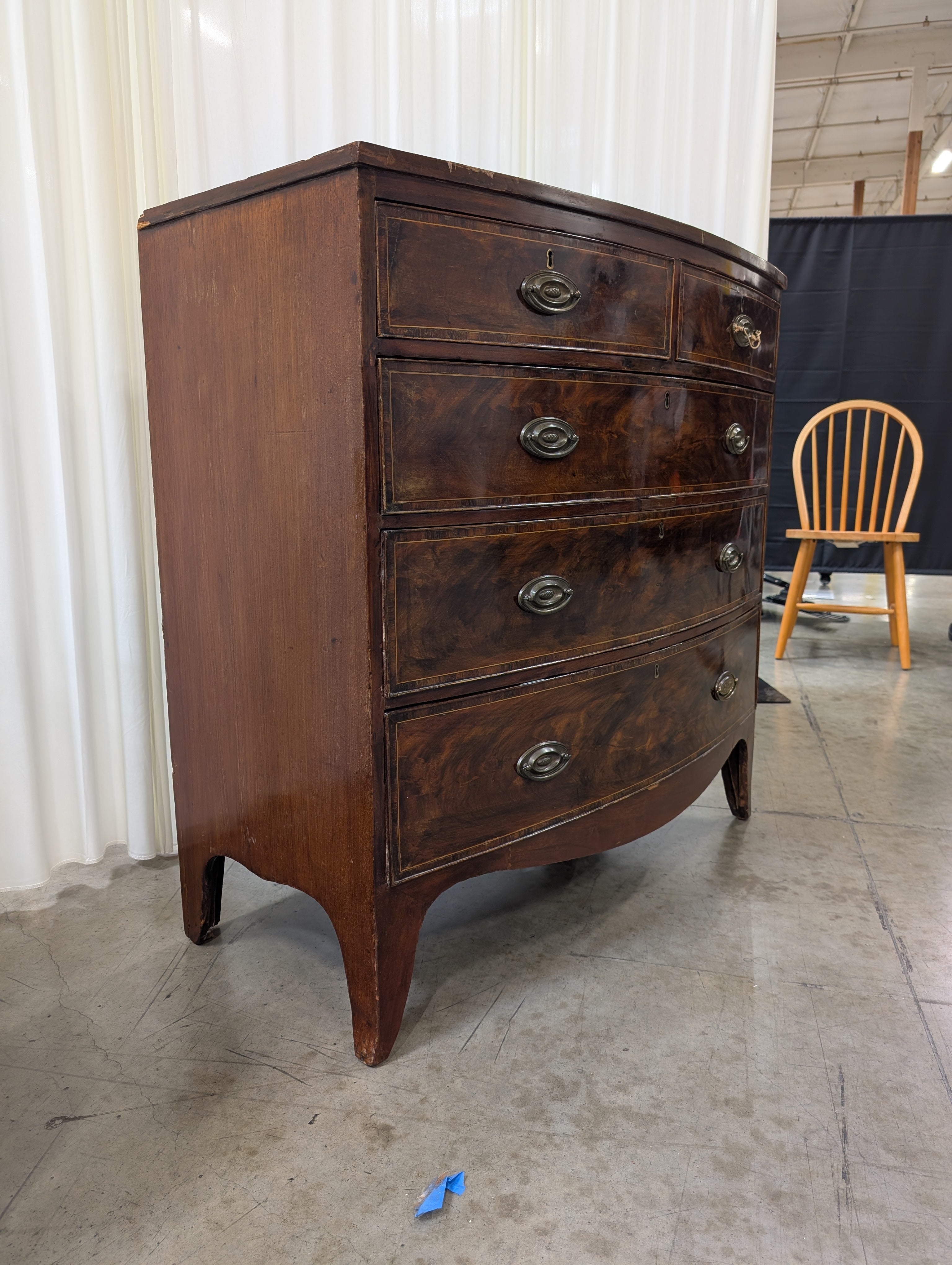 Vintage Bow Front Wood Chest of Drawers