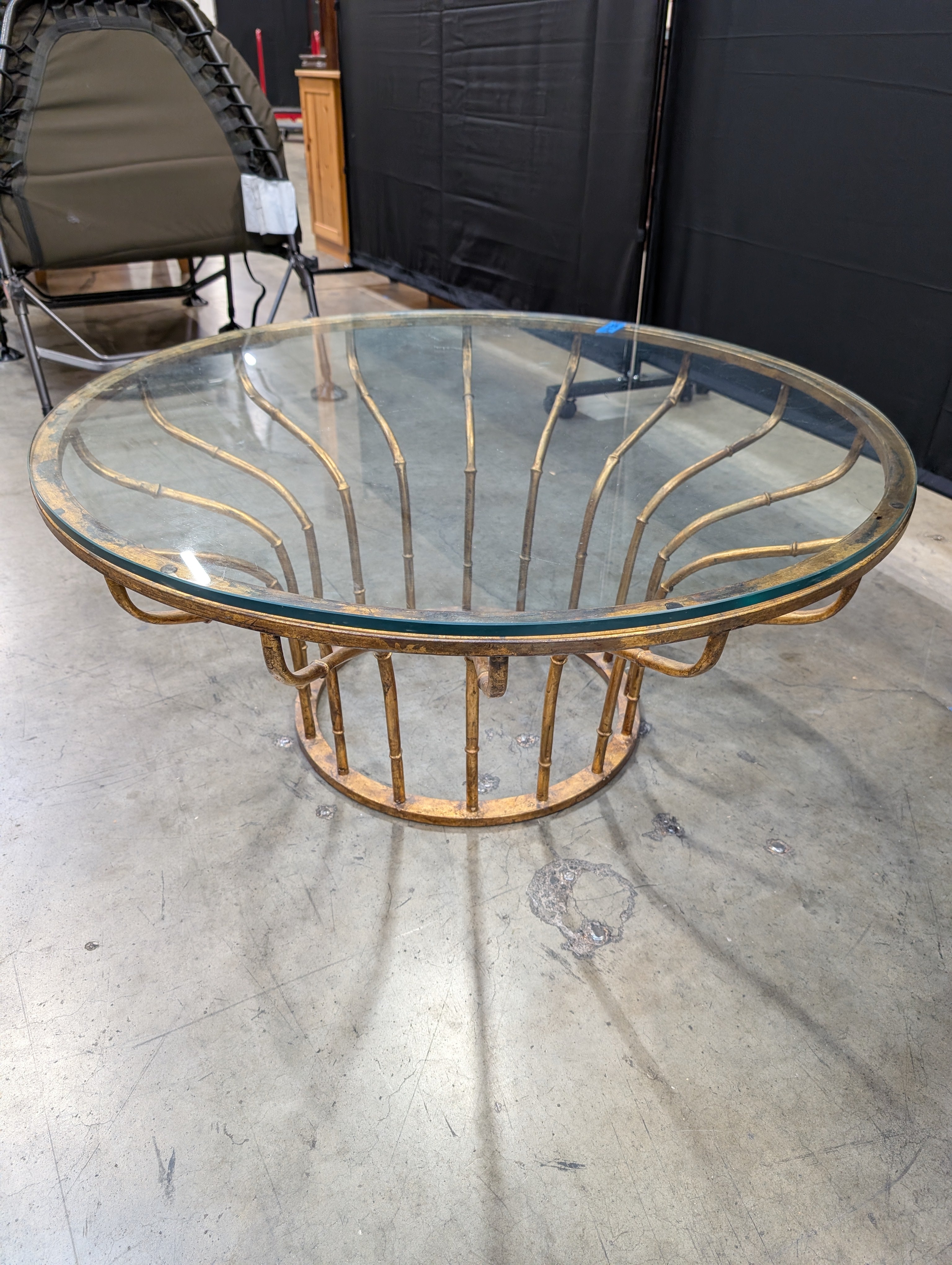 Vintage Style Round Glass Top Side Table with Faux Bamboo Brass Frame