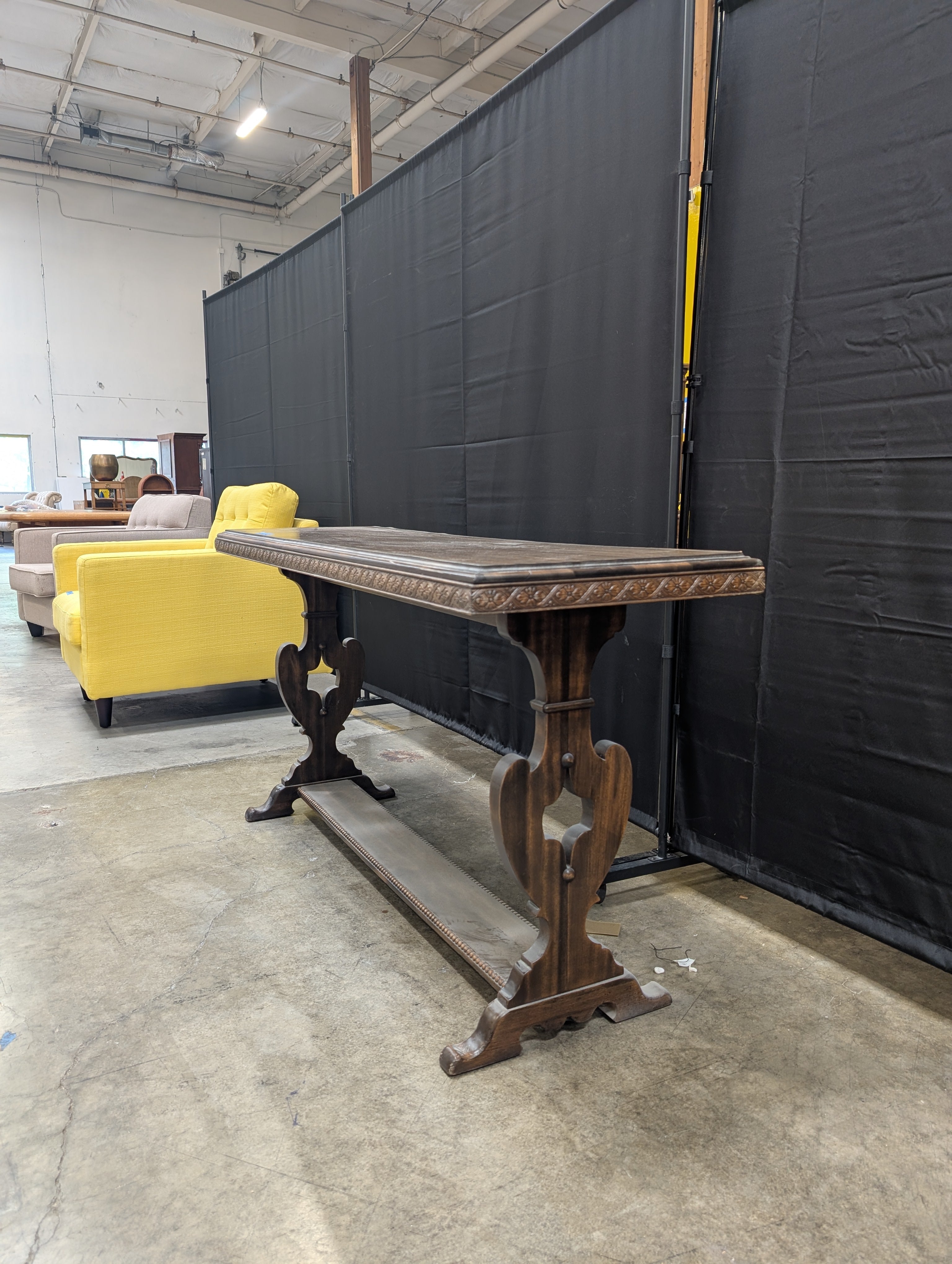 Traditional Carved Wood Console Table with Trestle Base