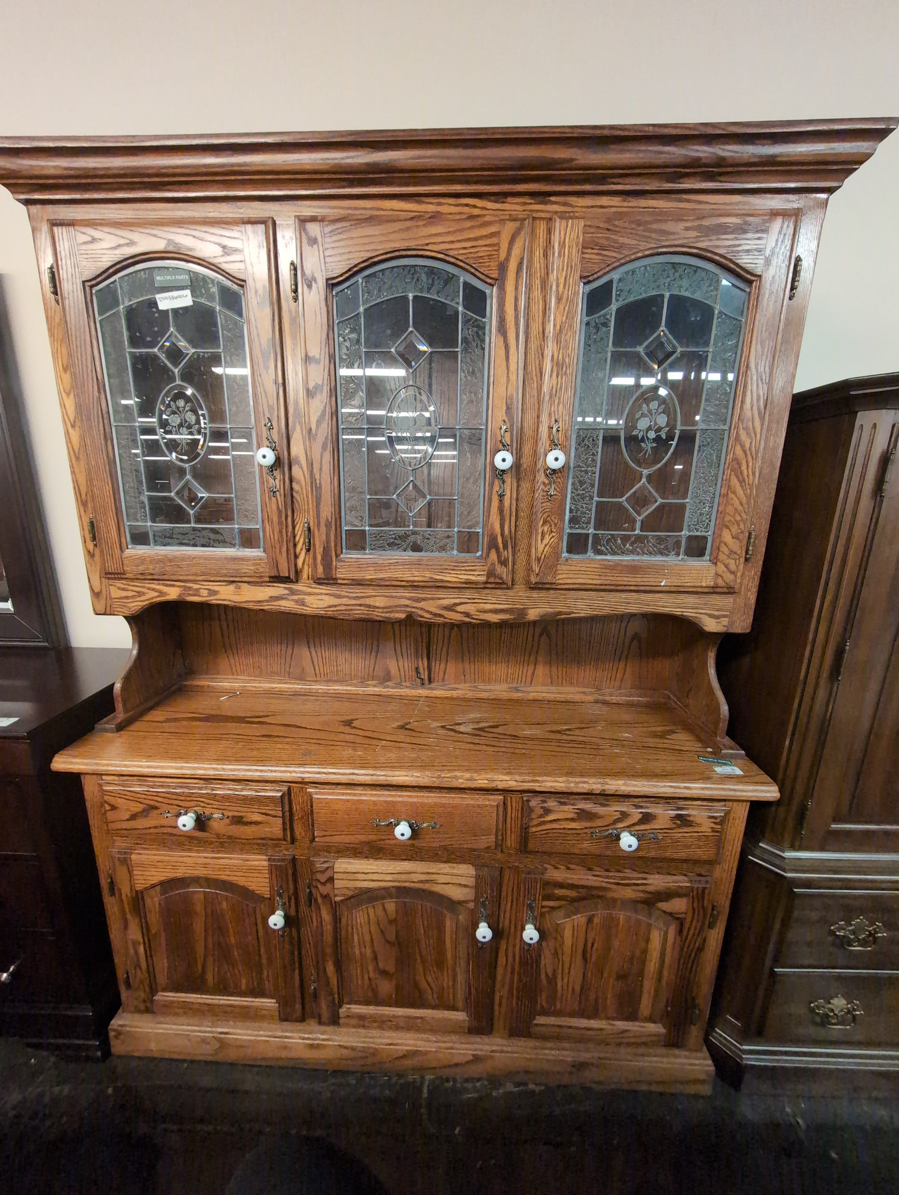 Rustic Hardwood China Cabinet with Glass Doors - no glass shelves