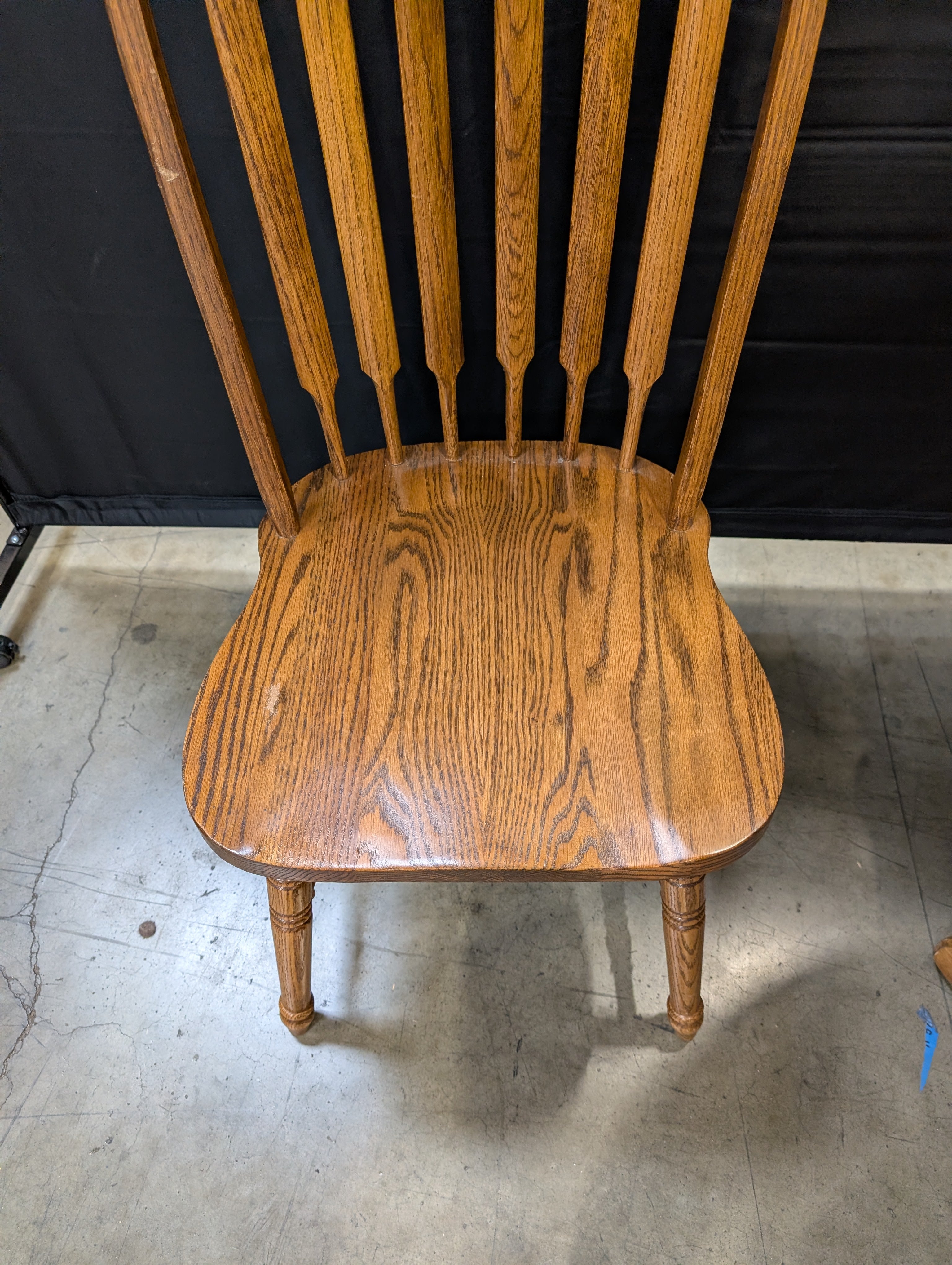 Oak Finish Dining Table with Six  Spindle Back Chairs