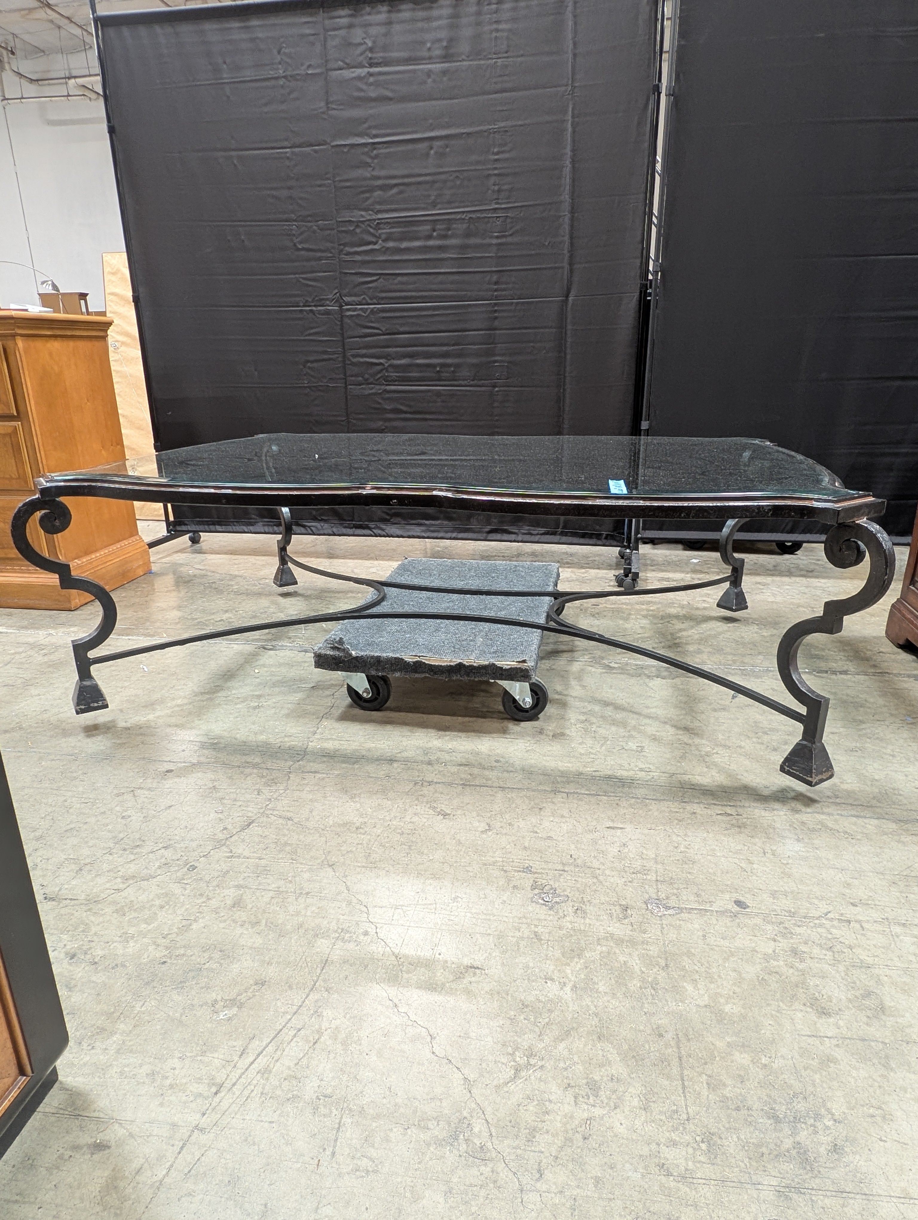 Decorative Glass Top Coffee Table with Scrolled Metal Base