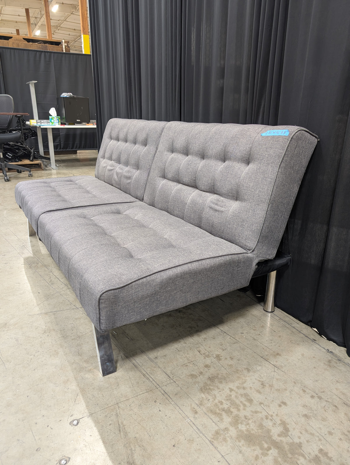 Tufted Grey Split-Back Couch in Fabric