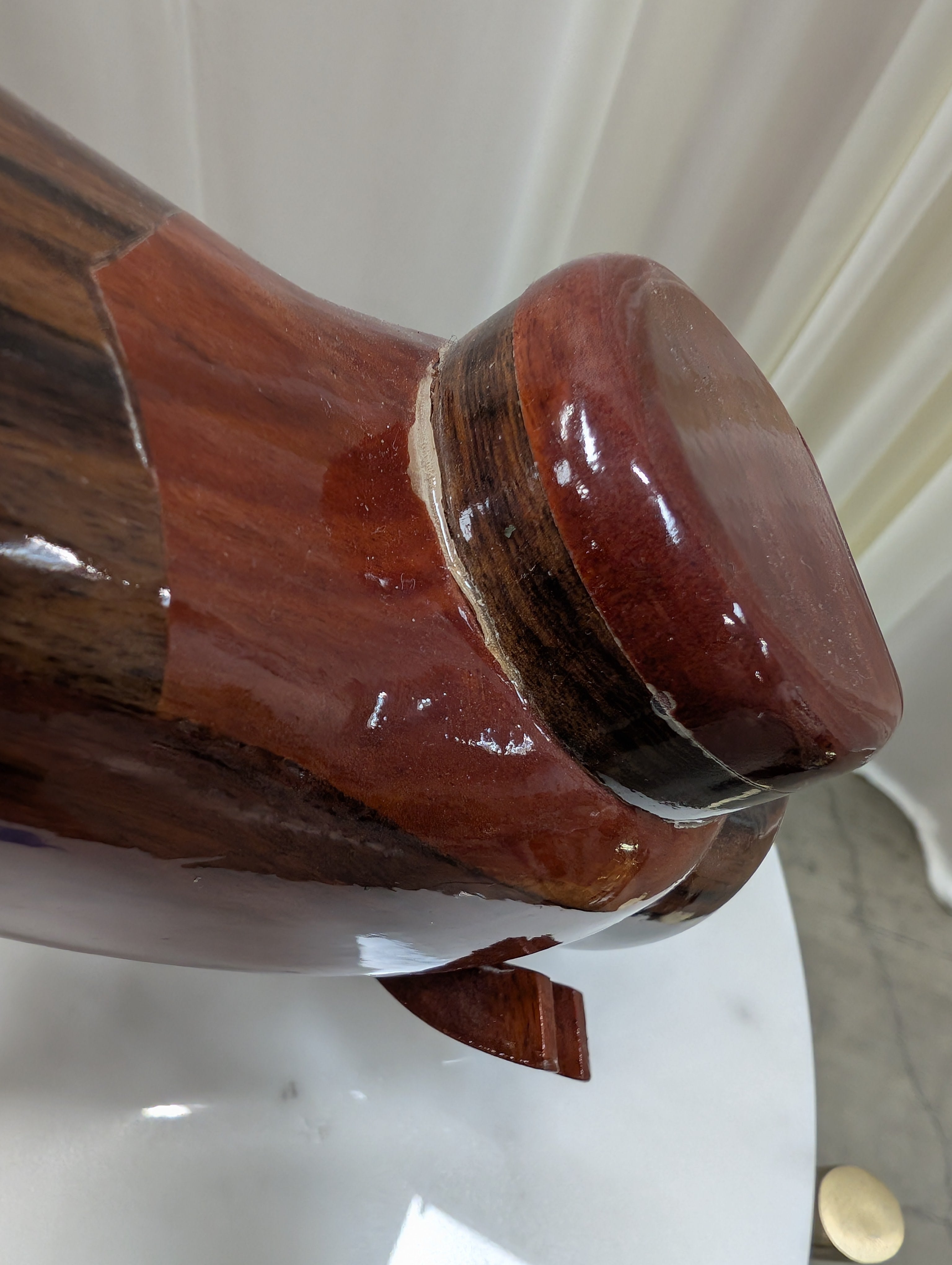 Vintage Wooden Golf Cart Figurine in Mahogany Finish