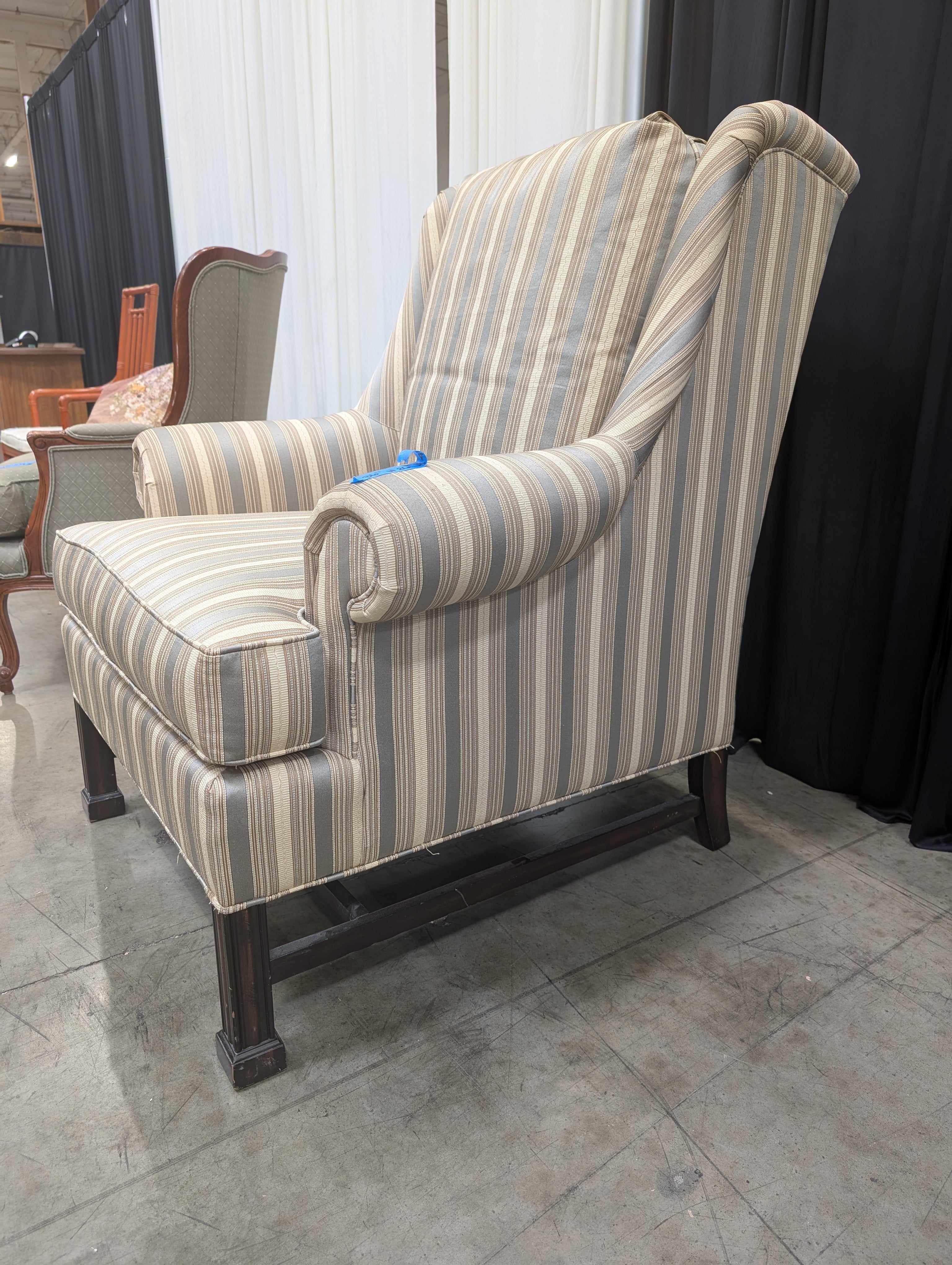 Striped Upholstered Thomasville Wingback Accent Chair