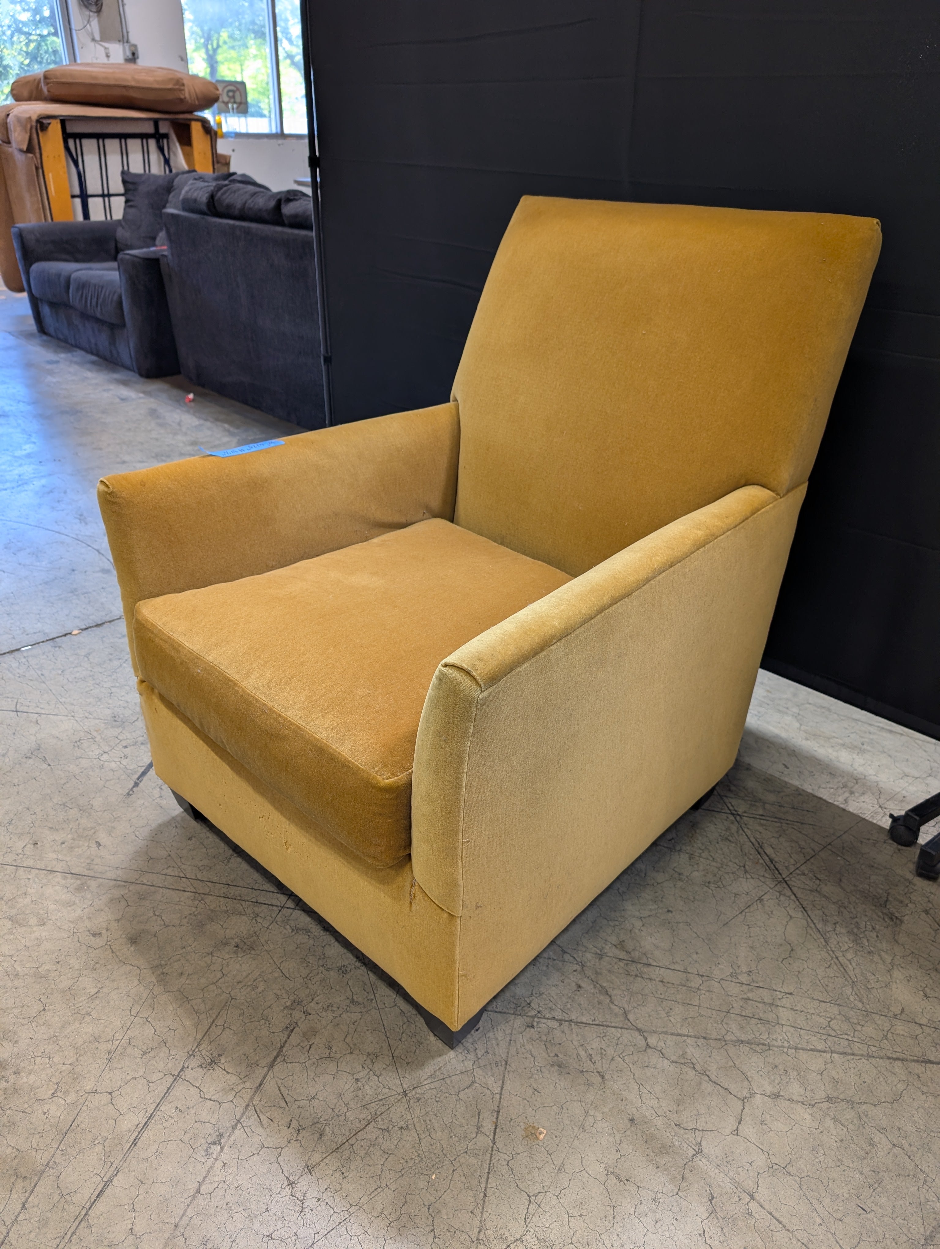 Tan Upholstered Armchair with Square Arms