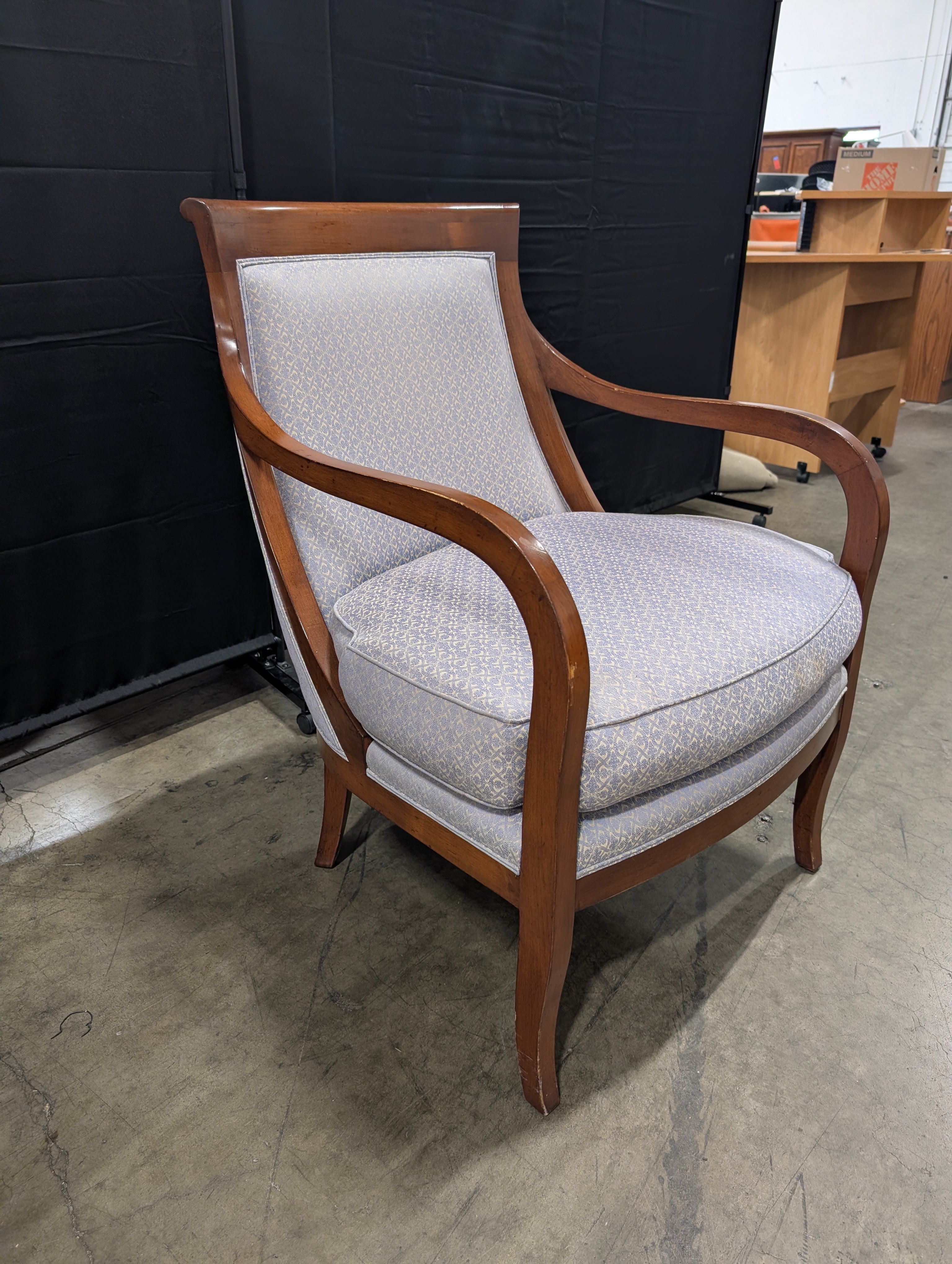 Traditional Dark Wood Armchair with Patterned Upholstery