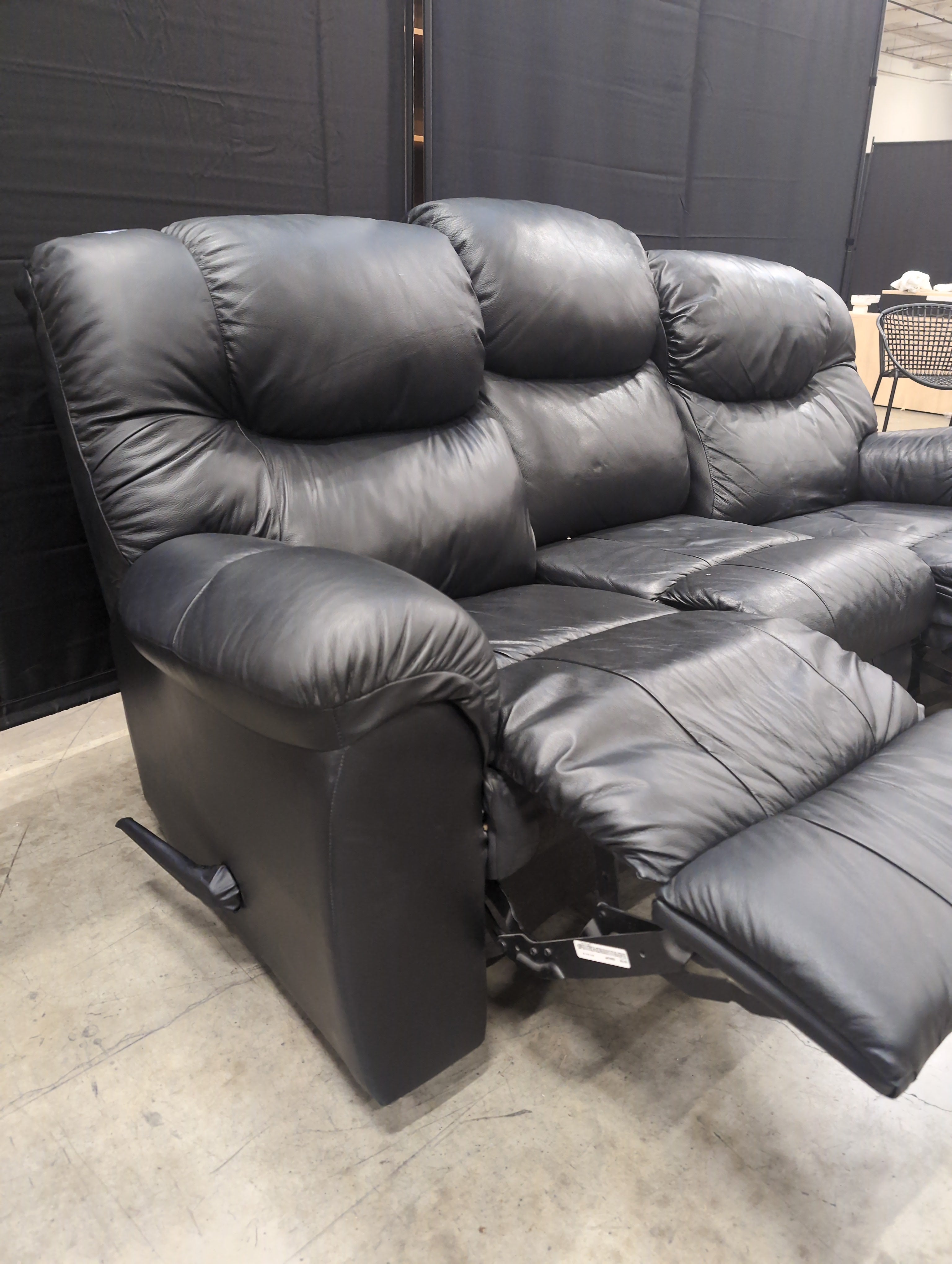 Plush Black Faux Leather Reclining Sofa