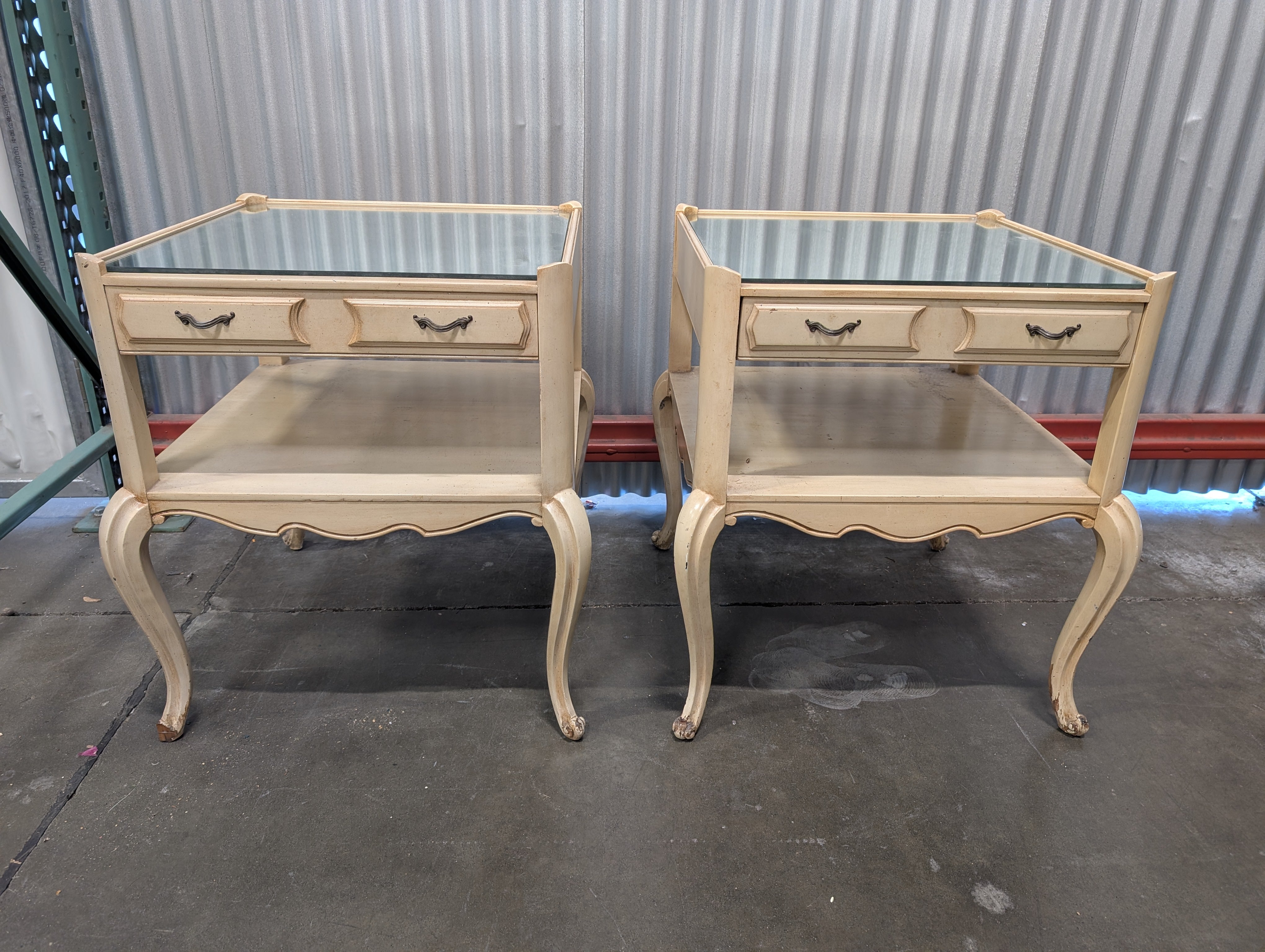 Pair of Vintage French Provincial Style Mirrored Top Side Table with Drawers