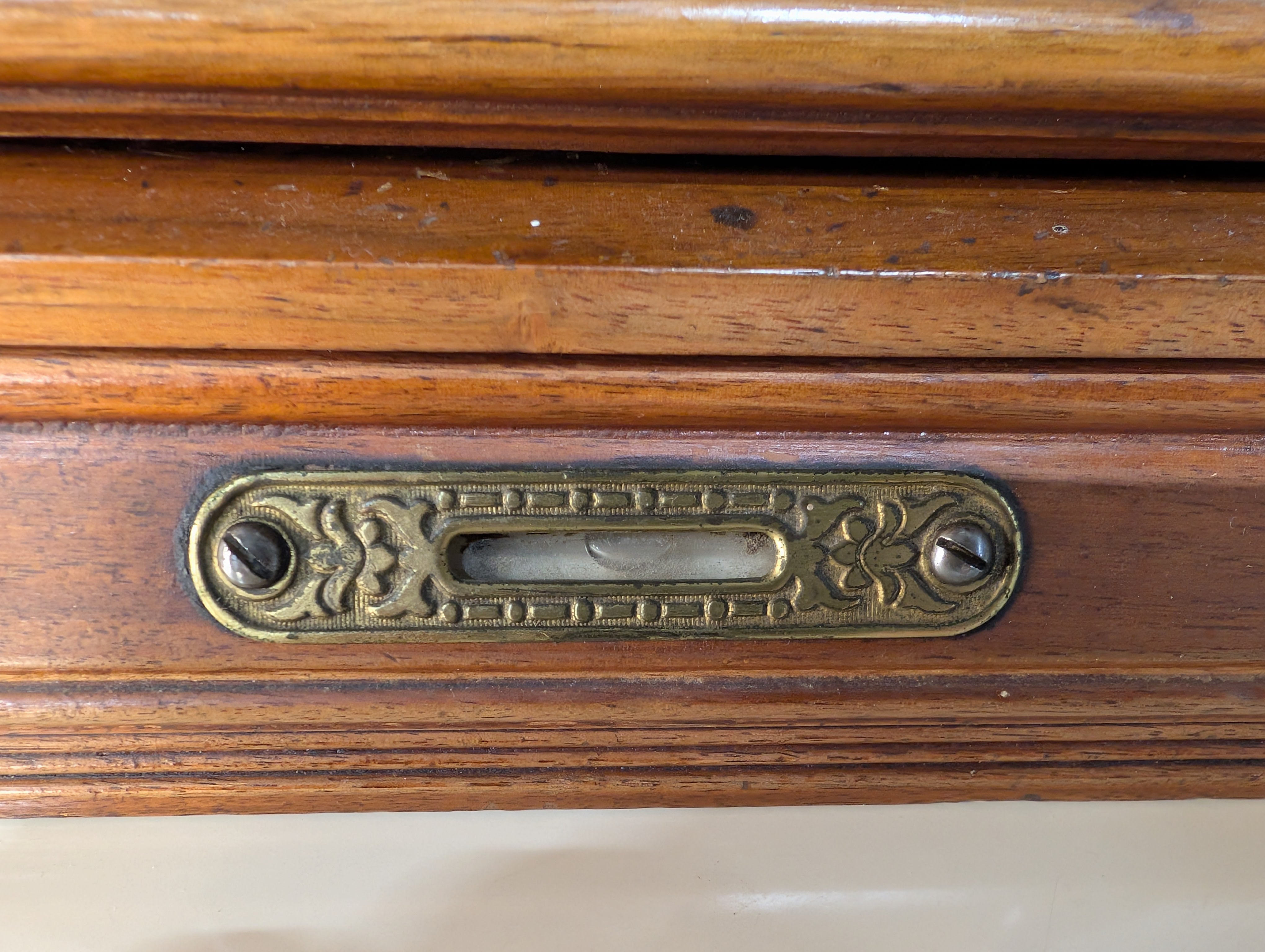 Vintage Carved Wood Mantel Clock with Pendulum and Thermometer