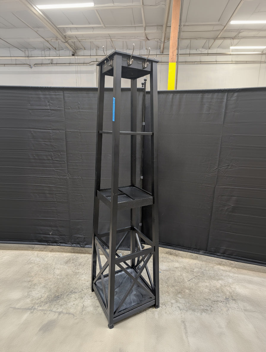 Tall Black Entryway Hall Tree with Storage Shelves and Coat Hooks