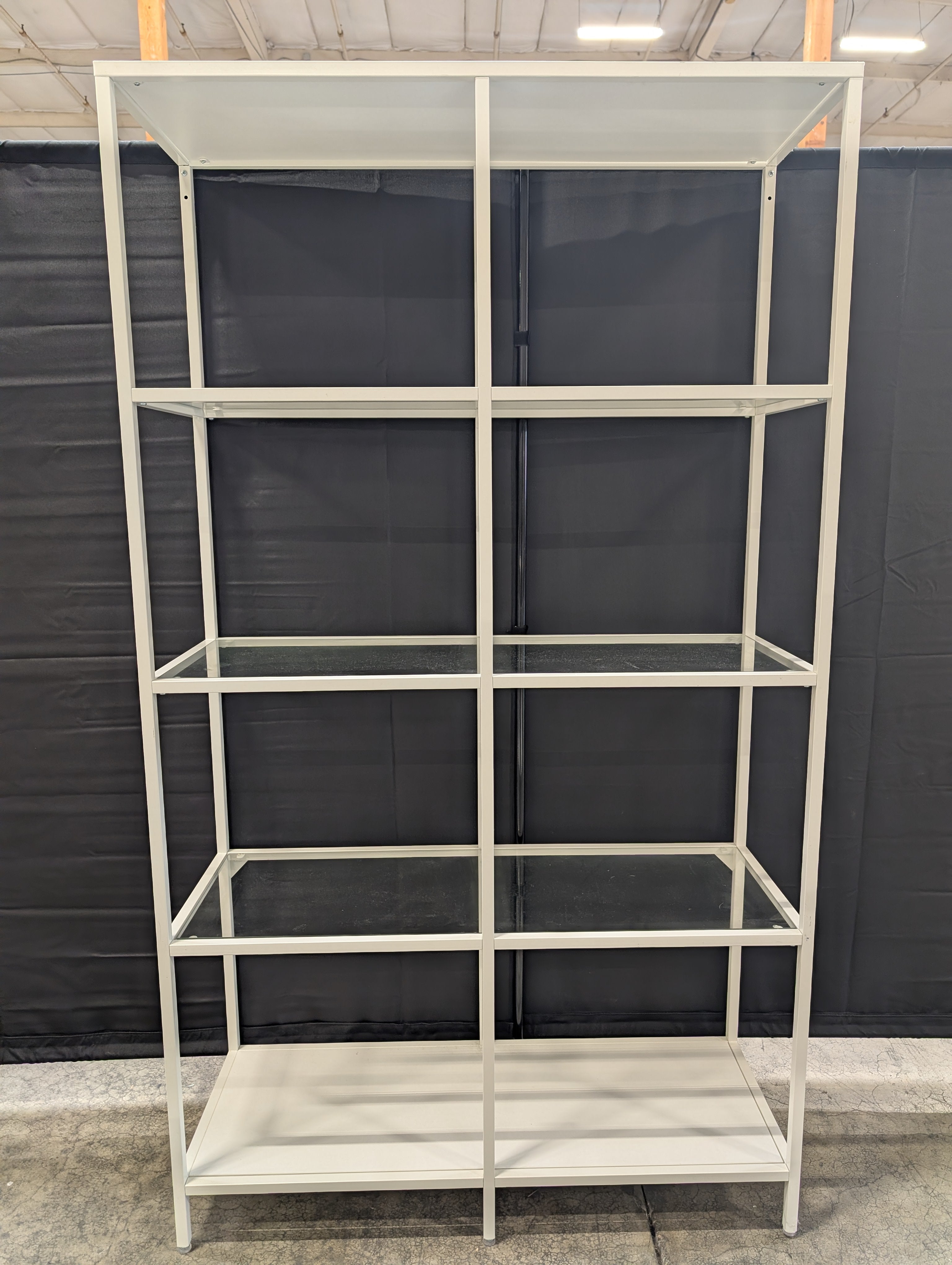Modern White Metal and Glass Display Shelf Unit