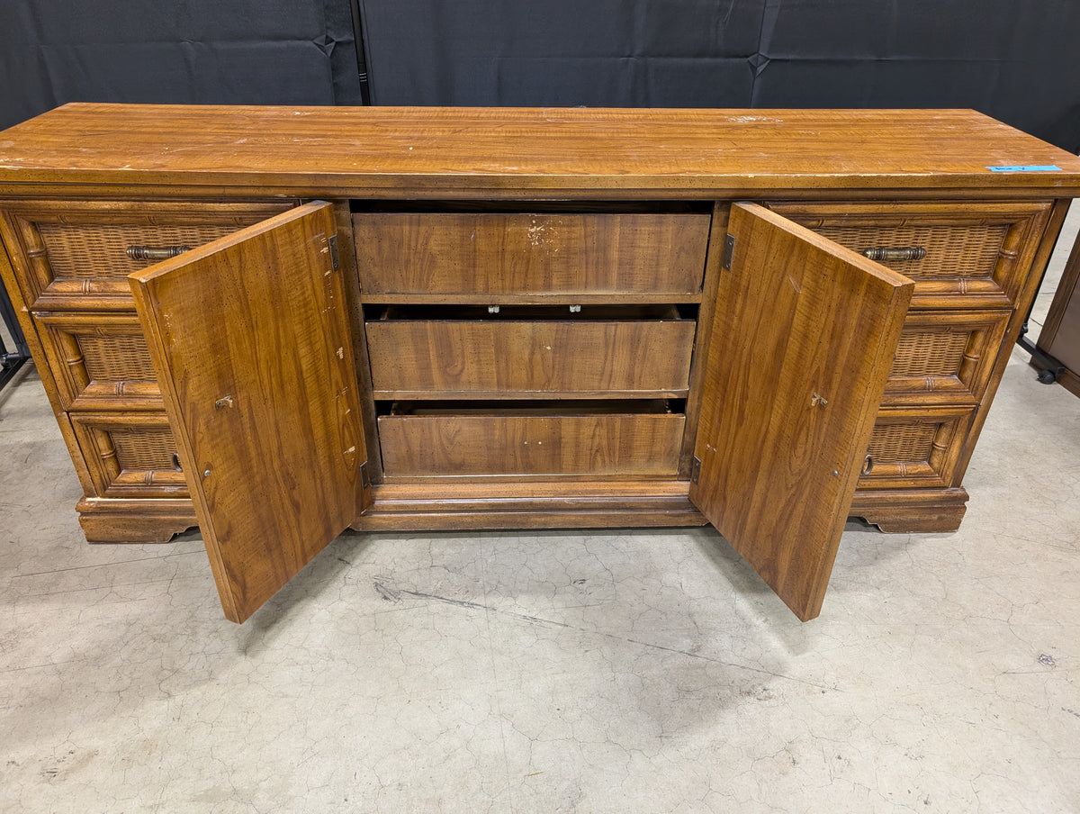 Vintage Bamboo Style Dresser with Carved Panels