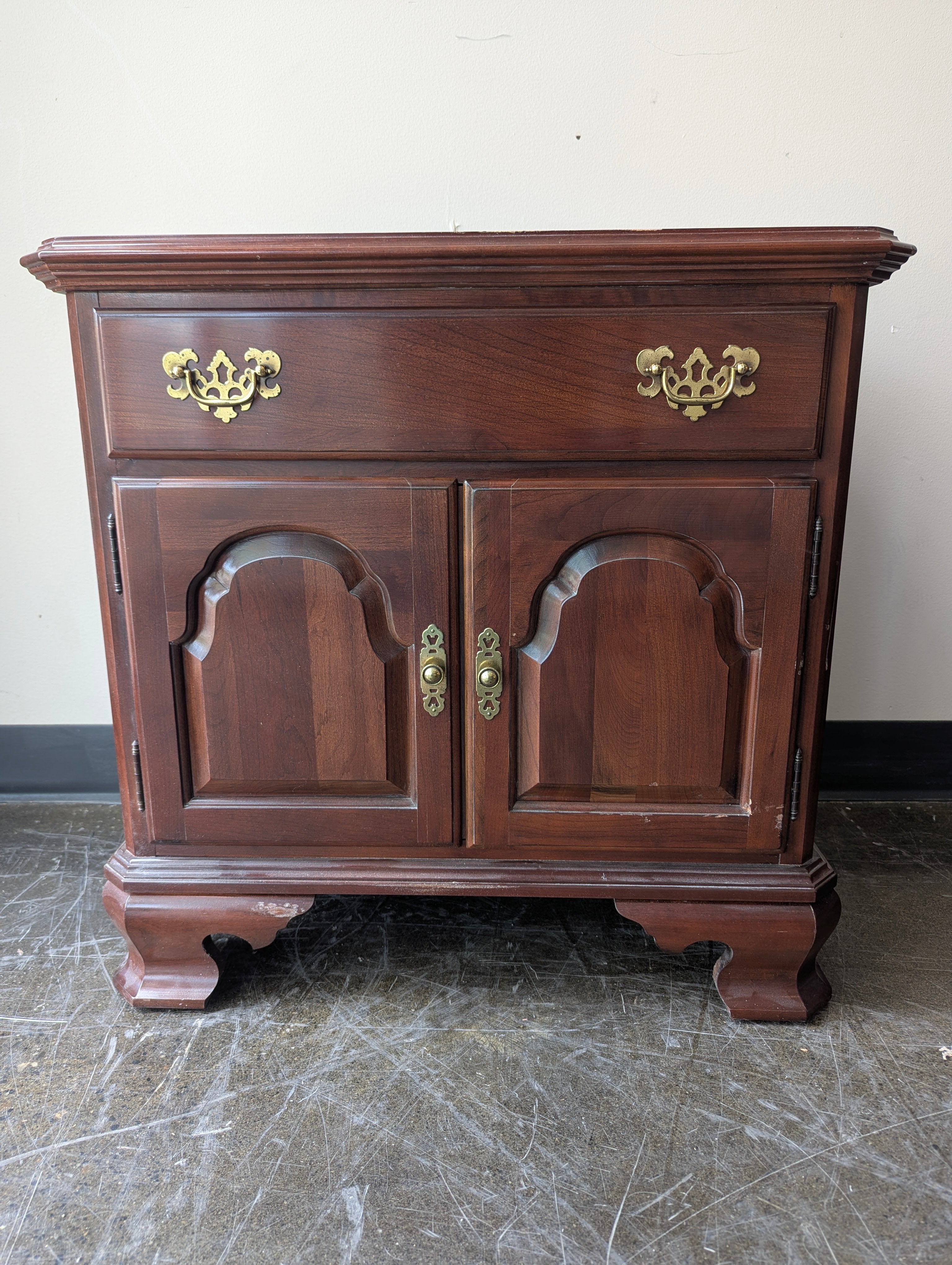 Classic Brown Wood Bedside Table with Brass Pulls