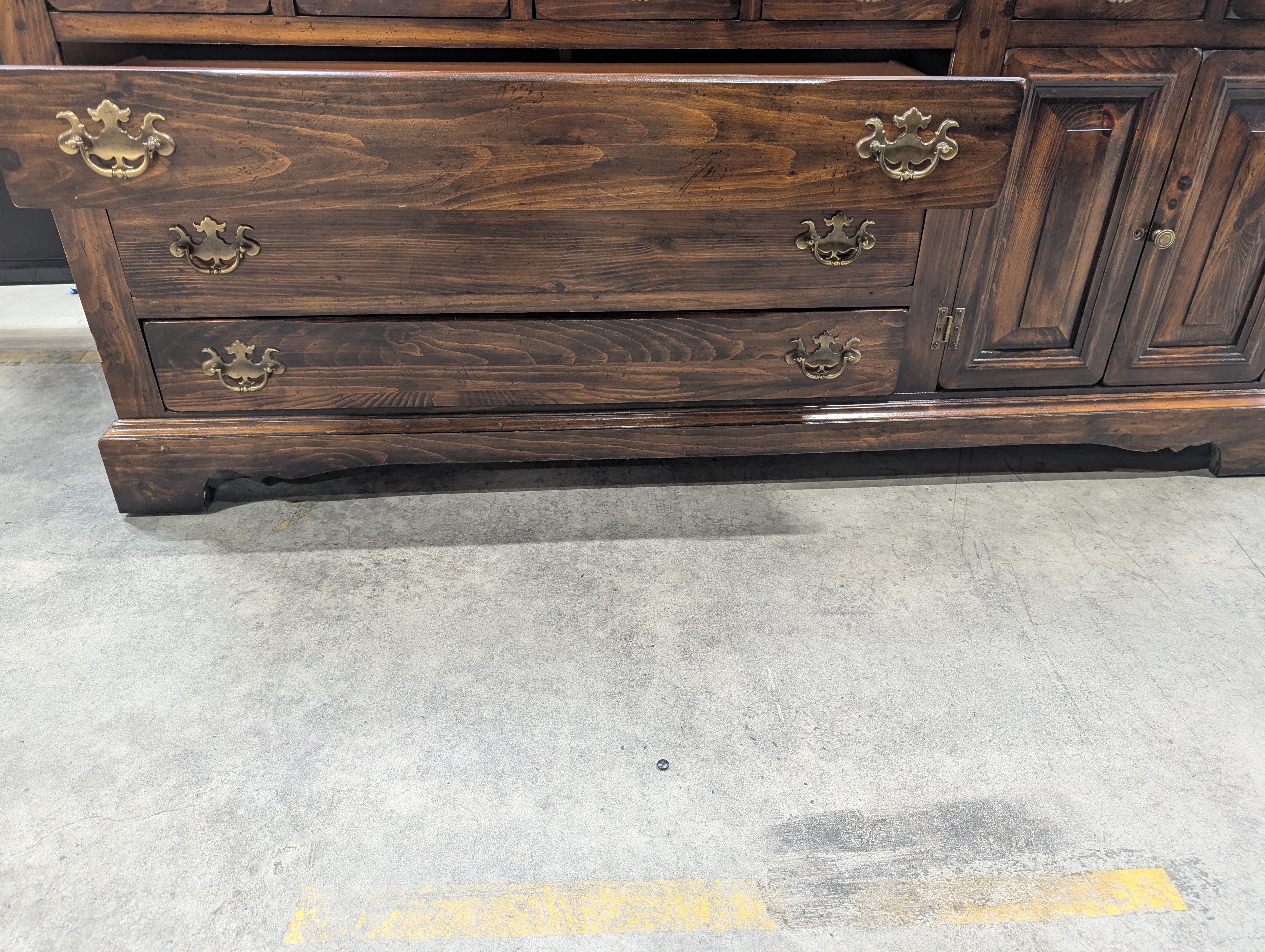 Sears Open Hearth Collection Dark Stained Wood Dresser with Hutch and Mirror