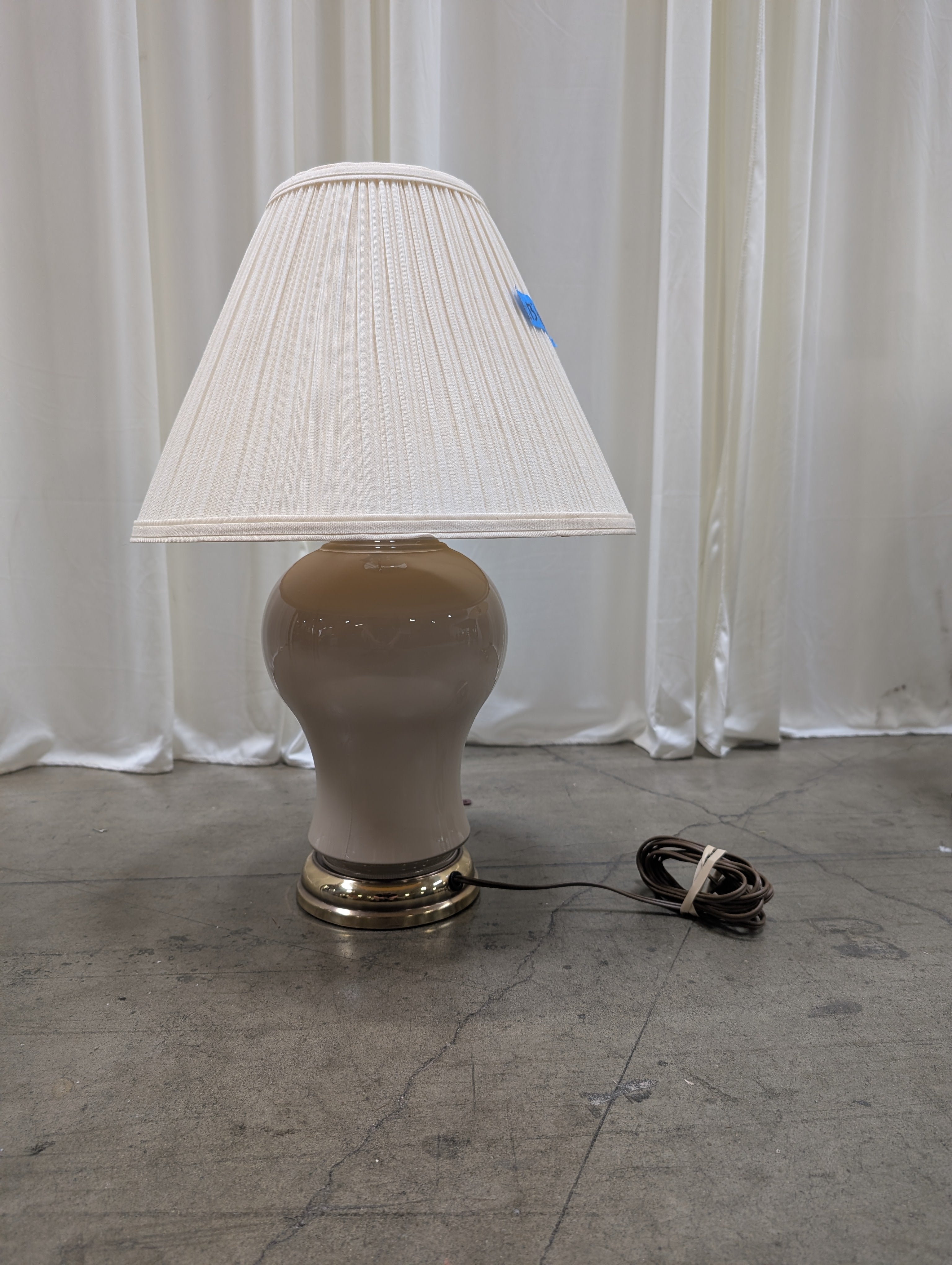 Cream Ceramic Table Lamp with Pleated Shade