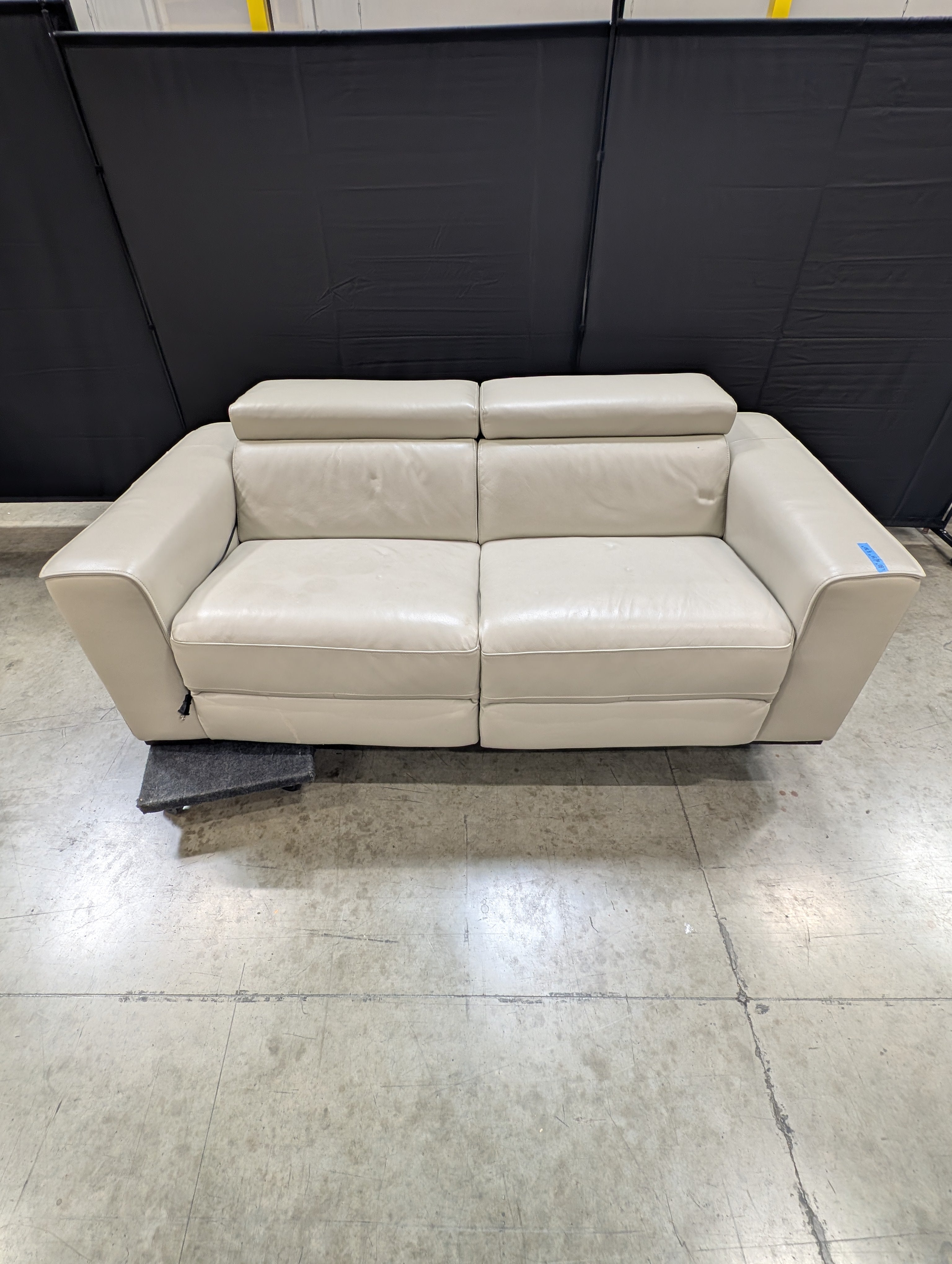 Contemporary Light Taupe Leather Electric Reclining Sofa